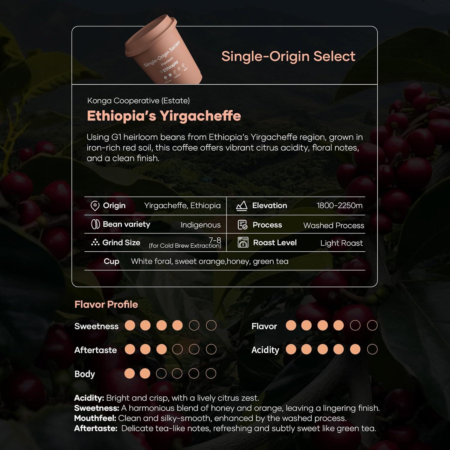 image:imageCocinare 9 Count Instant Coffee Cold Brew Coffee FreezeDried Ethiopian Yirgacheffe G1 Washed Arabica MediumLight Roast Floral Citrus amp Honey Notes EcoFriendly Packaging USDA OrganicSingleOrigin