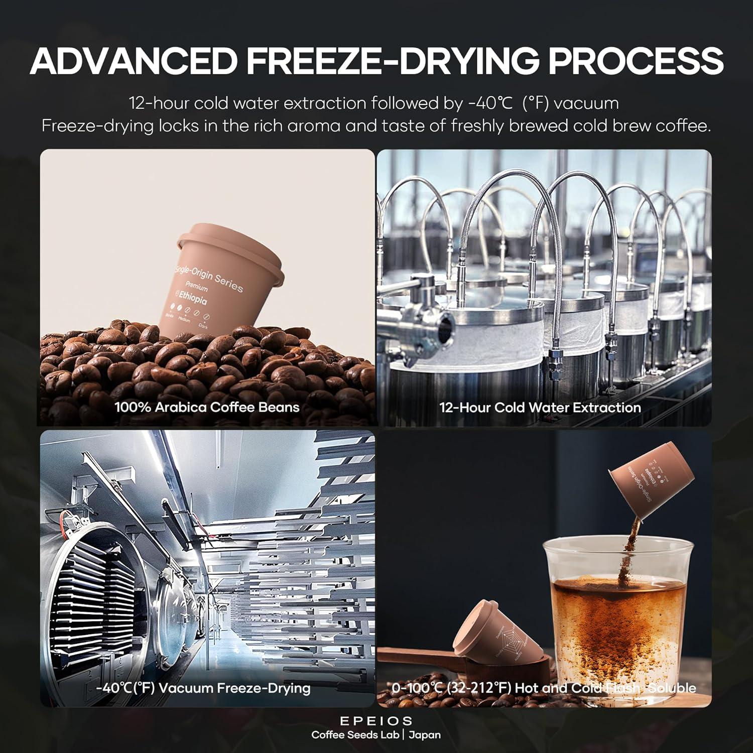 image:imageCocinare 9 Count Instant Coffee Cold Brew Coffee FreezeDried Ethiopian Yirgacheffe G1 Washed Arabica MediumLight Roast Floral Citrus amp Honey Notes EcoFriendly Packaging USDA OrganicSingleOrigin