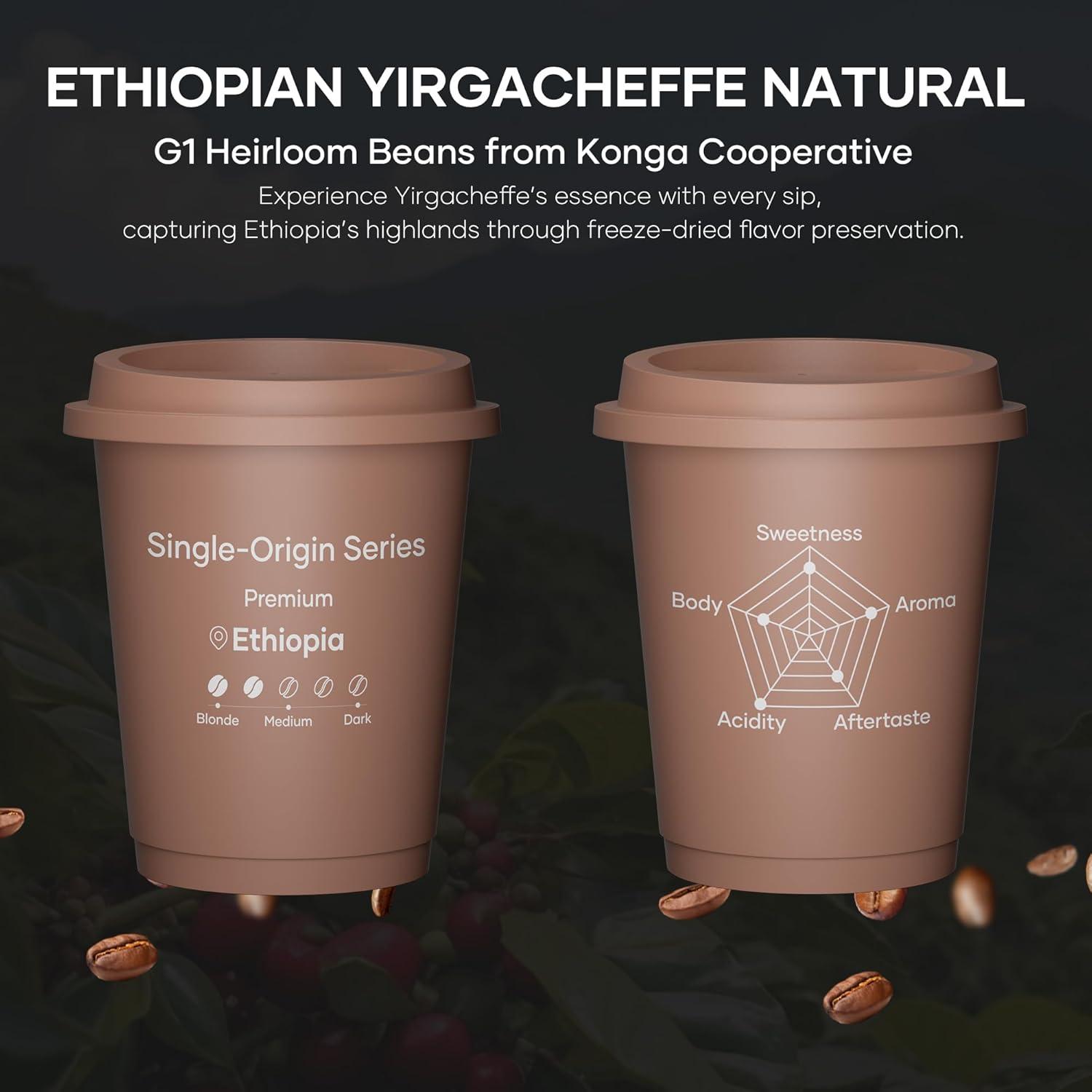 image:imageCocinare 9 Count Instant Coffee Cold Brew Coffee FreezeDried Ethiopian Yirgacheffe G1 Washed Arabica MediumLight Roast Floral Citrus amp Honey Notes EcoFriendly Packaging USDA OrganicSingleOrigin