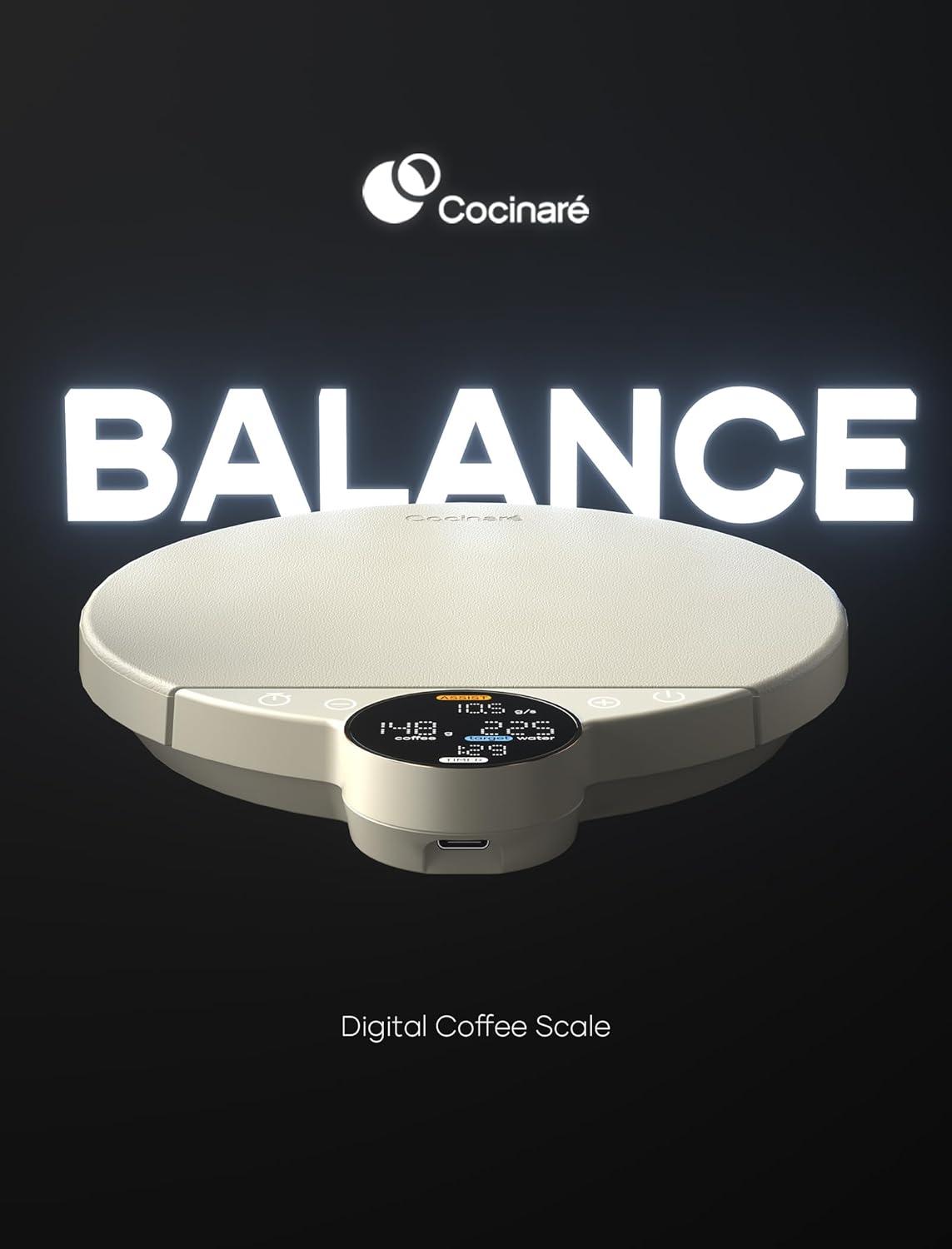 image:imageCocinare Balance Digital Coffee Scale Precision Control with Three Modes Brewing Assist Weighing Competition Digital Kitchen Scale for Coffee and Small Goods Up to 3000g Vintage WhiteVintage White