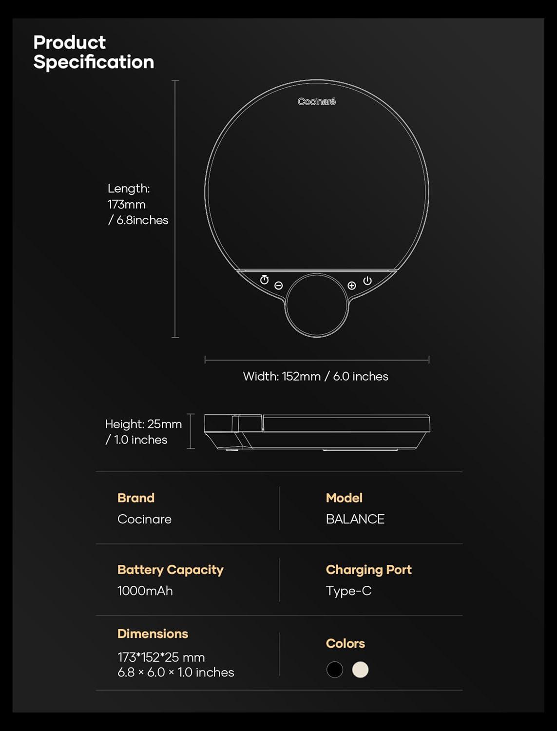image:imageCocinare Balance Digital Coffee Scale Precision Control with Three Modes Brewing Assist Weighing Competition Digital Kitchen Scale for Coffee and Small Goods Up to 3000g Vintage WhiteObsidian Black