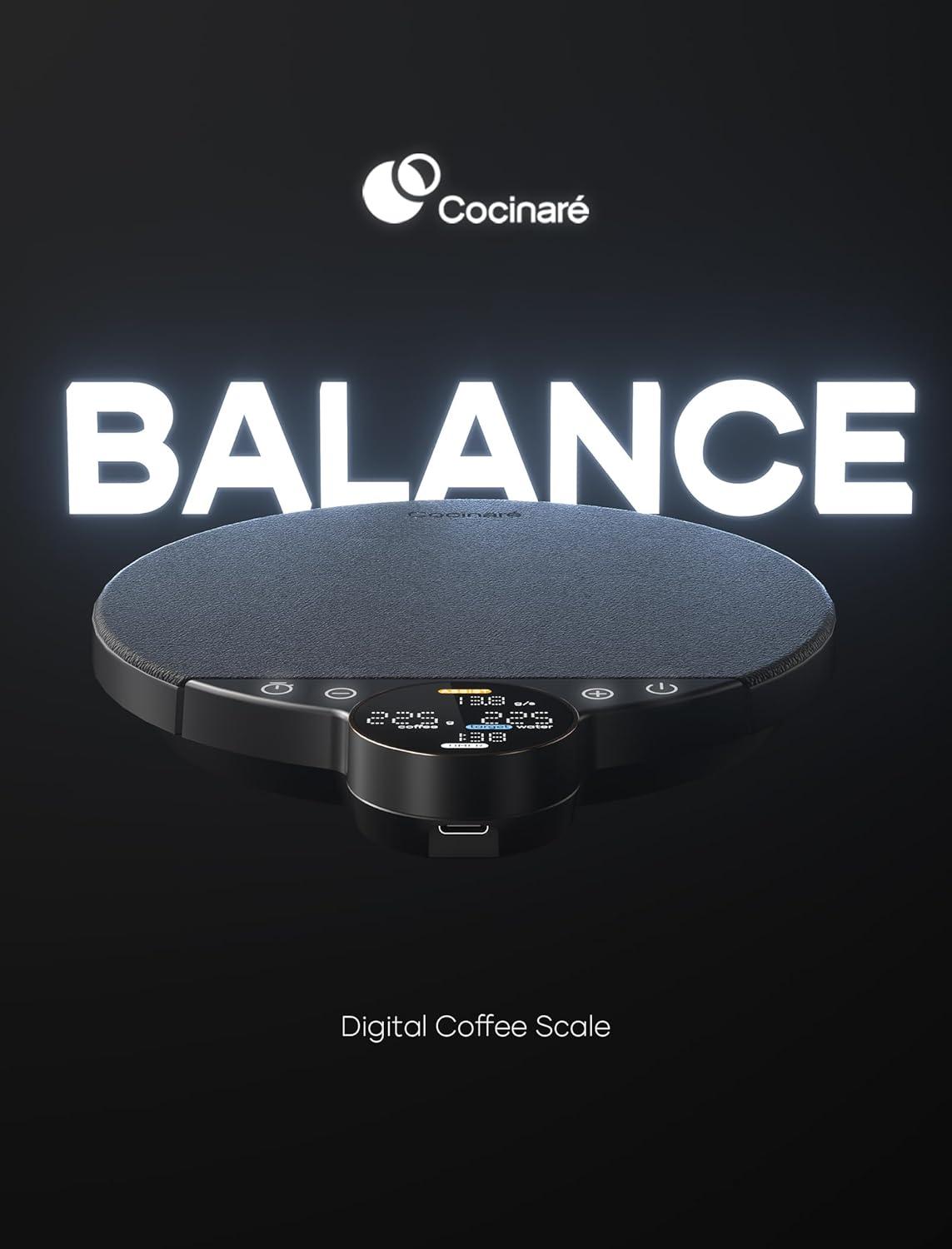 image:imageCocinare Balance Digital Coffee Scale Precision Control with Three Modes Brewing Assist Weighing Competition Digital Kitchen Scale for Coffee and Small Goods Up to 3000g Vintage WhiteObsidian Black