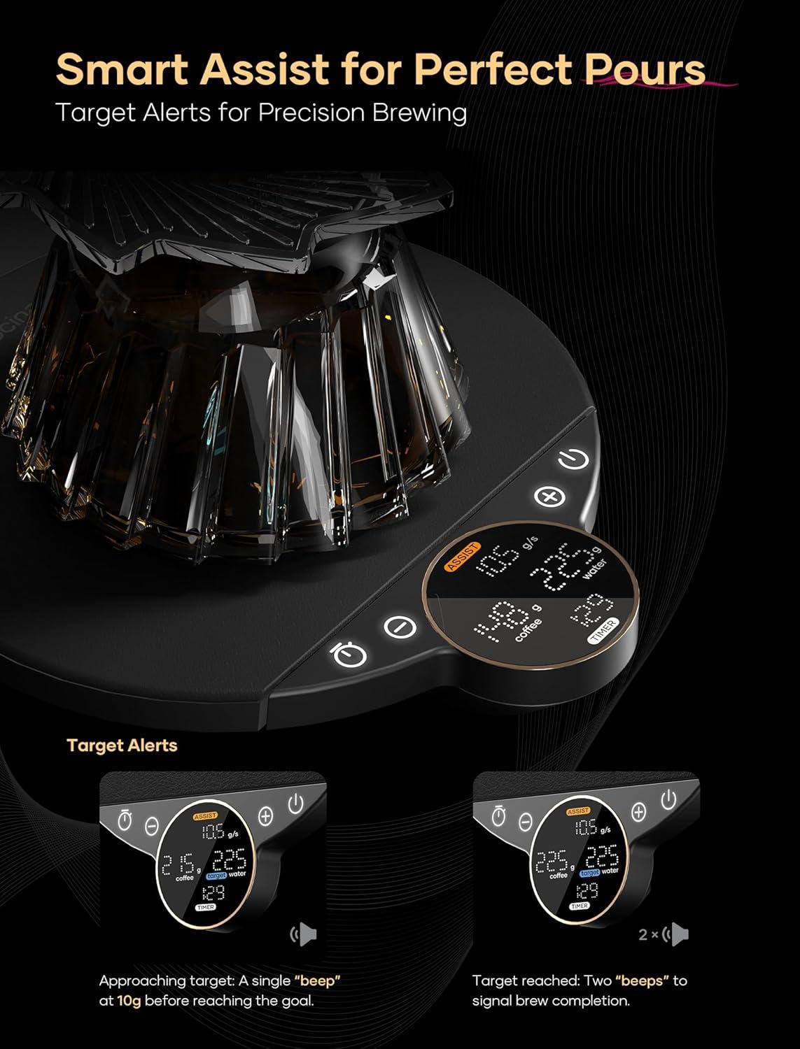image:imageCocinare Balance Digital Coffee Scale Precision Control with Three Modes Brewing Assist Weighing Competition Digital Kitchen Scale for Coffee and Small Goods Up to 3000g Vintage WhiteObsidian Black