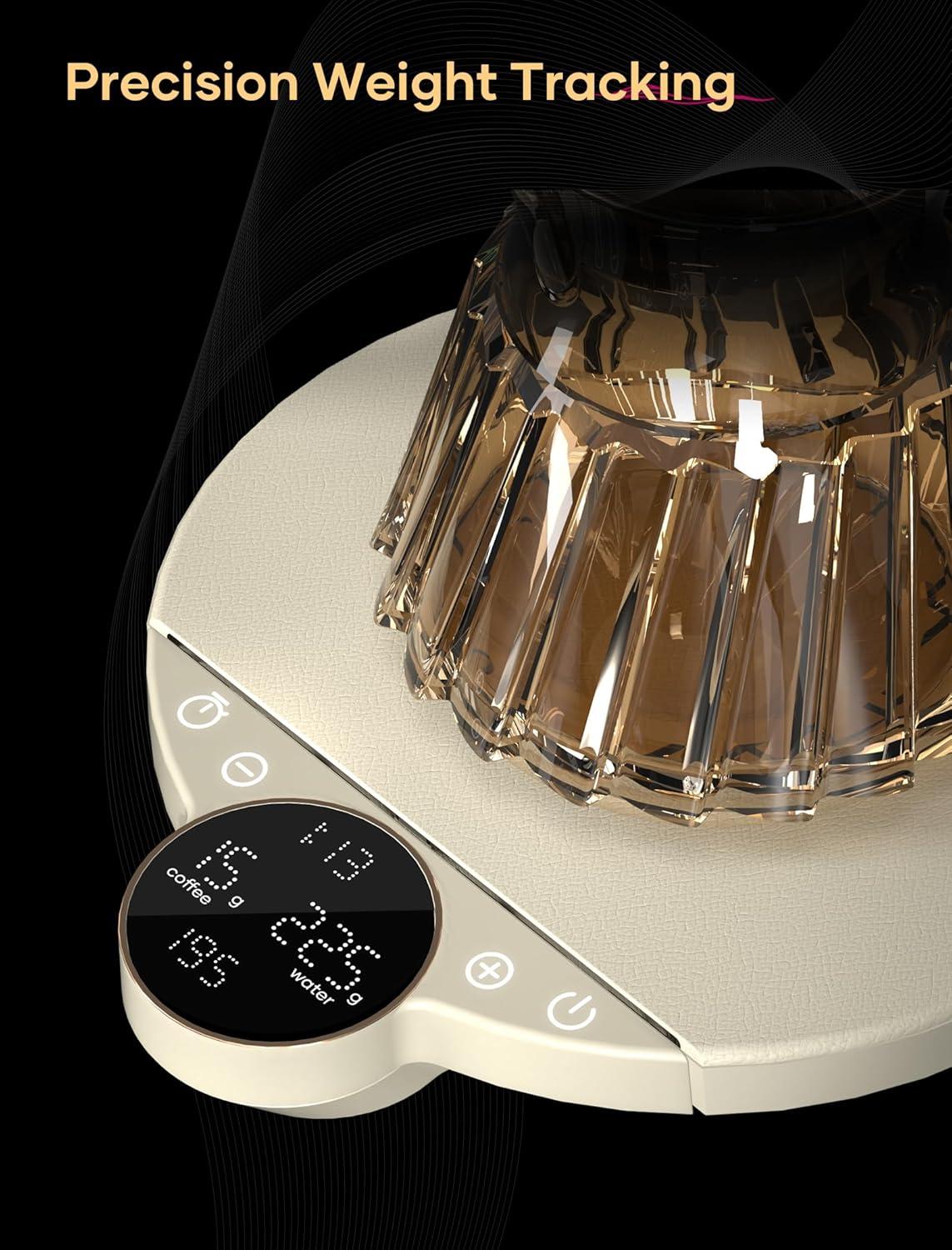 image:imageCocinare Balance Digital Coffee Scale Precision Control with Three Modes Brewing Assist Weighing Competition Digital Kitchen Scale for Coffee and Small Goods Up to 3000g Vintage WhiteVintage White