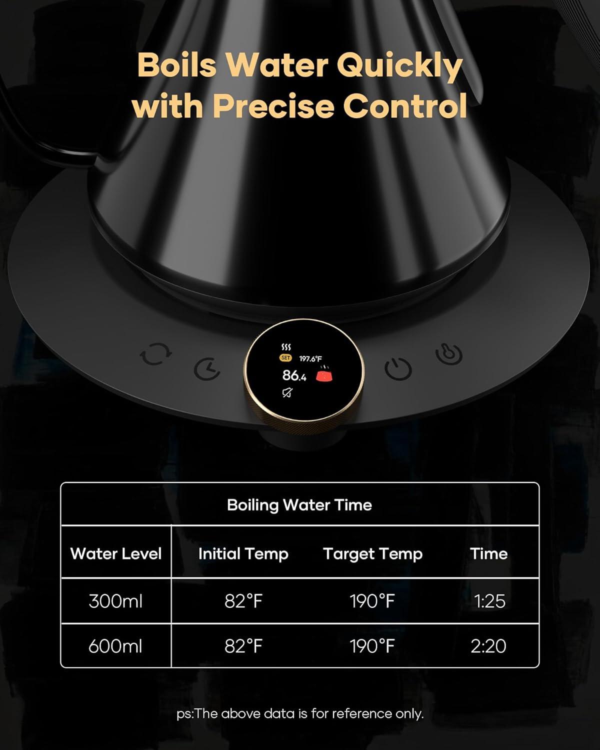 image:imageCocinare Gooseneck Electric Kettle 05F Precise Temperature Control 1500W Fast Heating PourOver Coffee amp Tea Stainless Steel 06L Master Soulages Black DesignSoulages Black