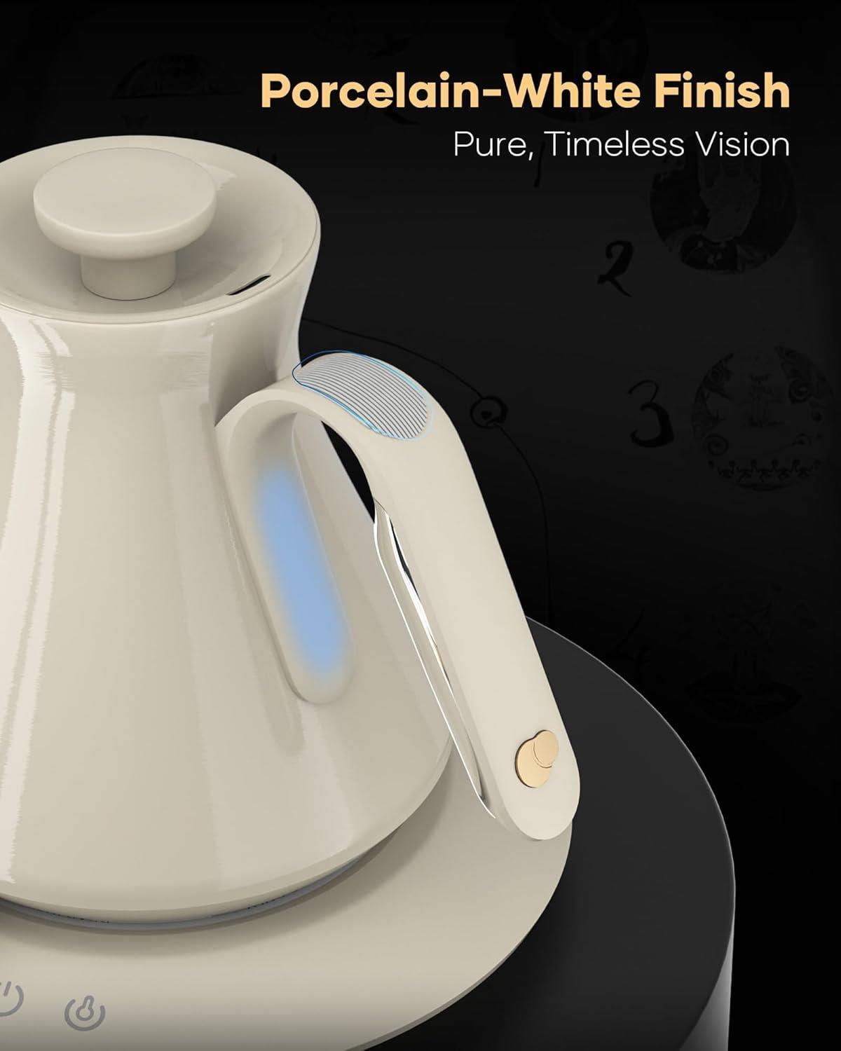 image:imageCocinare Gooseneck Electric Kettle 05F Precise Temperature Control 1500W Fast Heating PourOver Coffee amp Tea Stainless Steel 06L Master Soulages Black DesignDali White