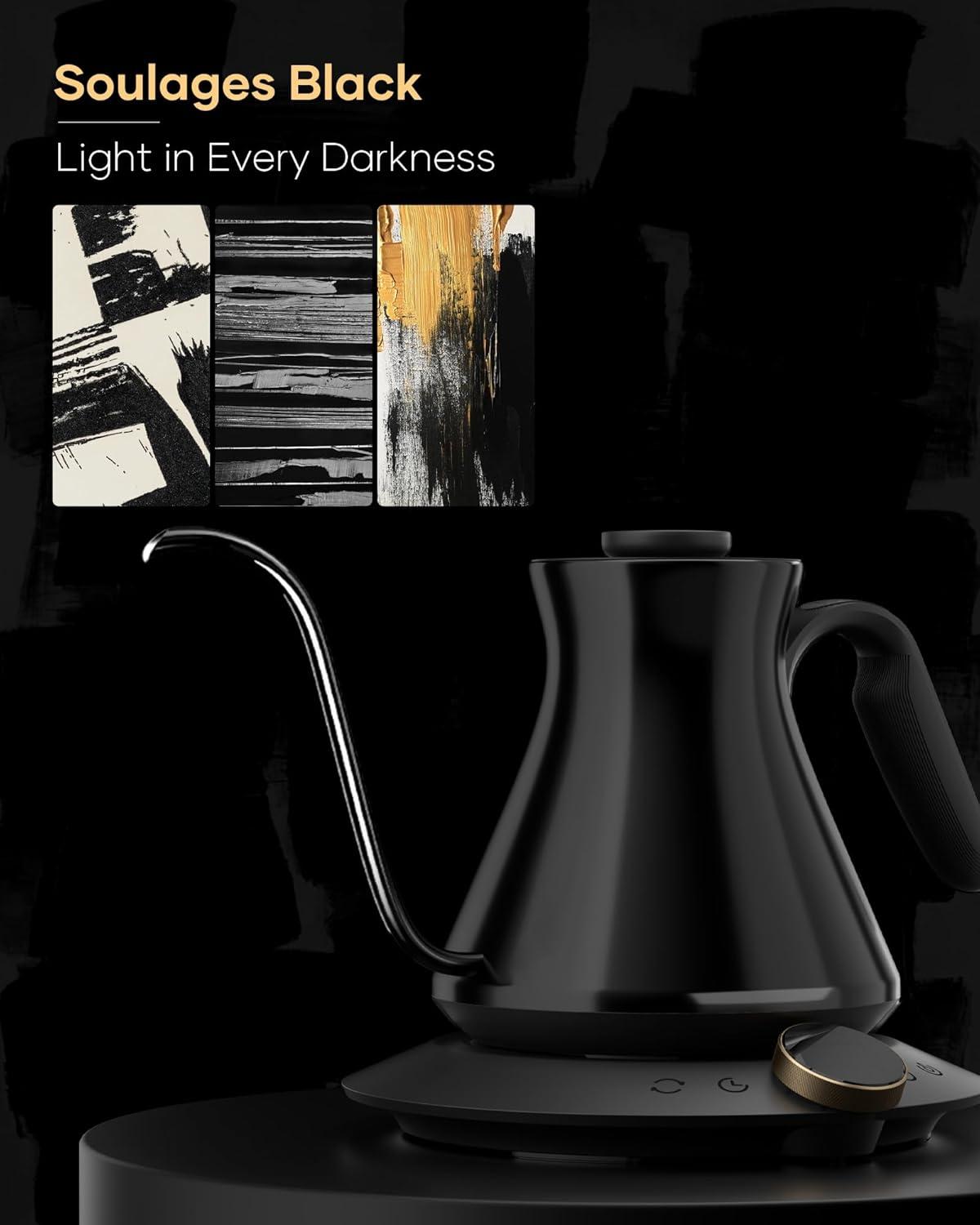 image:imageCocinare Gooseneck Electric Kettle 05F Precise Temperature Control 1500W Fast Heating PourOver Coffee amp Tea Stainless Steel 06L Master Soulages Black DesignSoulages Black
