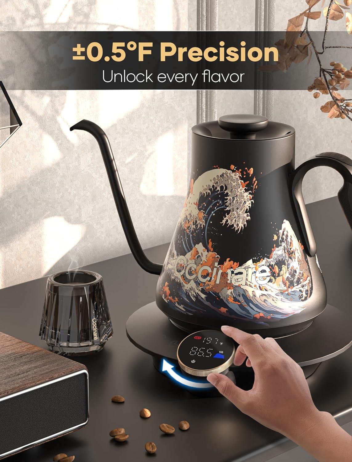 image:imageCocinare Gooseneck Electric Kettle 05F Precise Temperature Control 1500W Fast Heating PourOver Coffee amp Tea Stainless Steel 09L Artisan Wave DesignWave