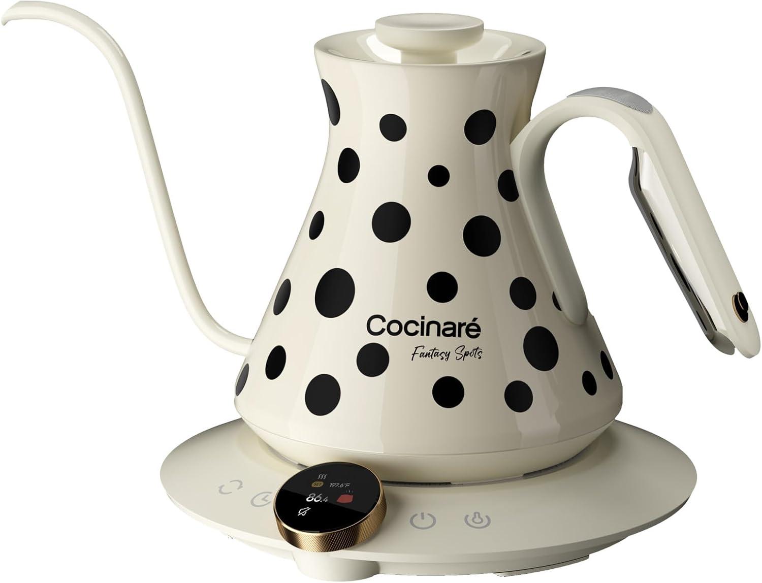 image:imageCocinare Gooseneck Electric Kettle 05F Precise Temperature Control 1500W Fast Heating PourOver Coffee amp Tea Stainless Steel 09L Colorchanging Brush Leopard DesignPolka