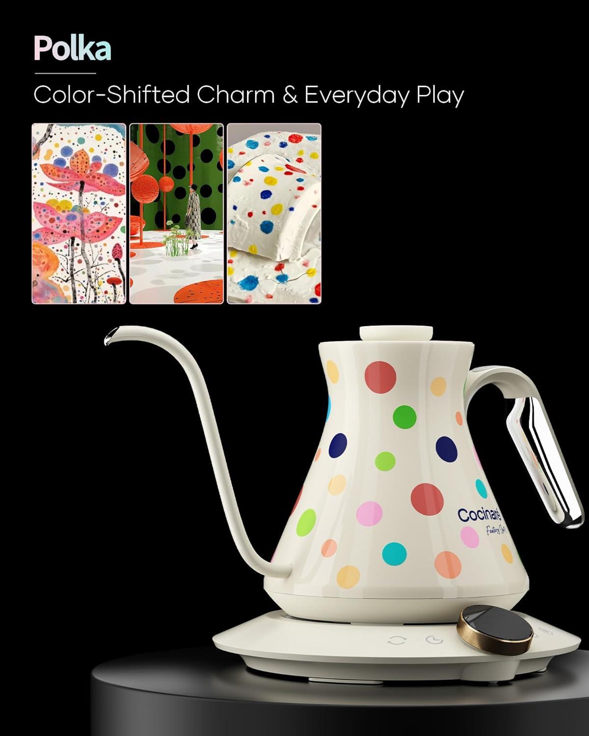image:imageCocinare Gooseneck Electric Kettle 05F Precise Temperature Control 1500W Fast Heating PourOver Coffee amp Tea Stainless Steel 09L Colorchanging Brush Leopard DesignPolka