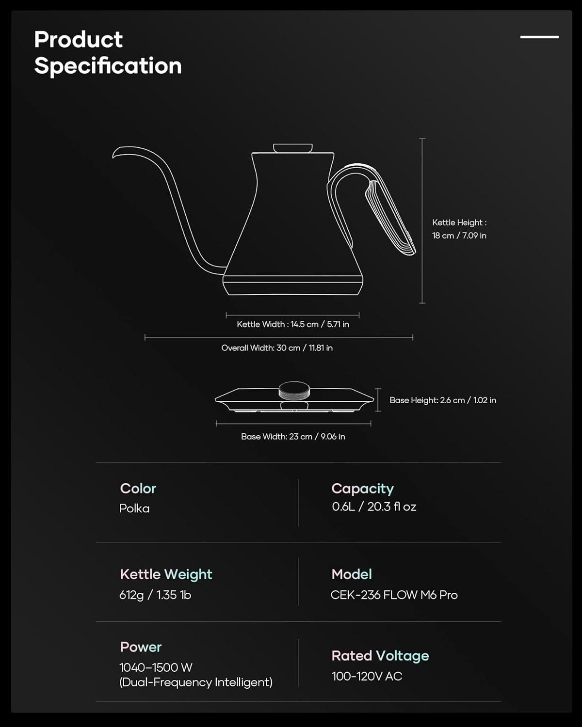 image:imageCocinare Gooseneck Electric Kettle 05F Precise Temperature Control 1500W Fast Heating PourOver Coffee amp Tea Stainless Steel 09L Colorchanging Brush Leopard DesignPolka