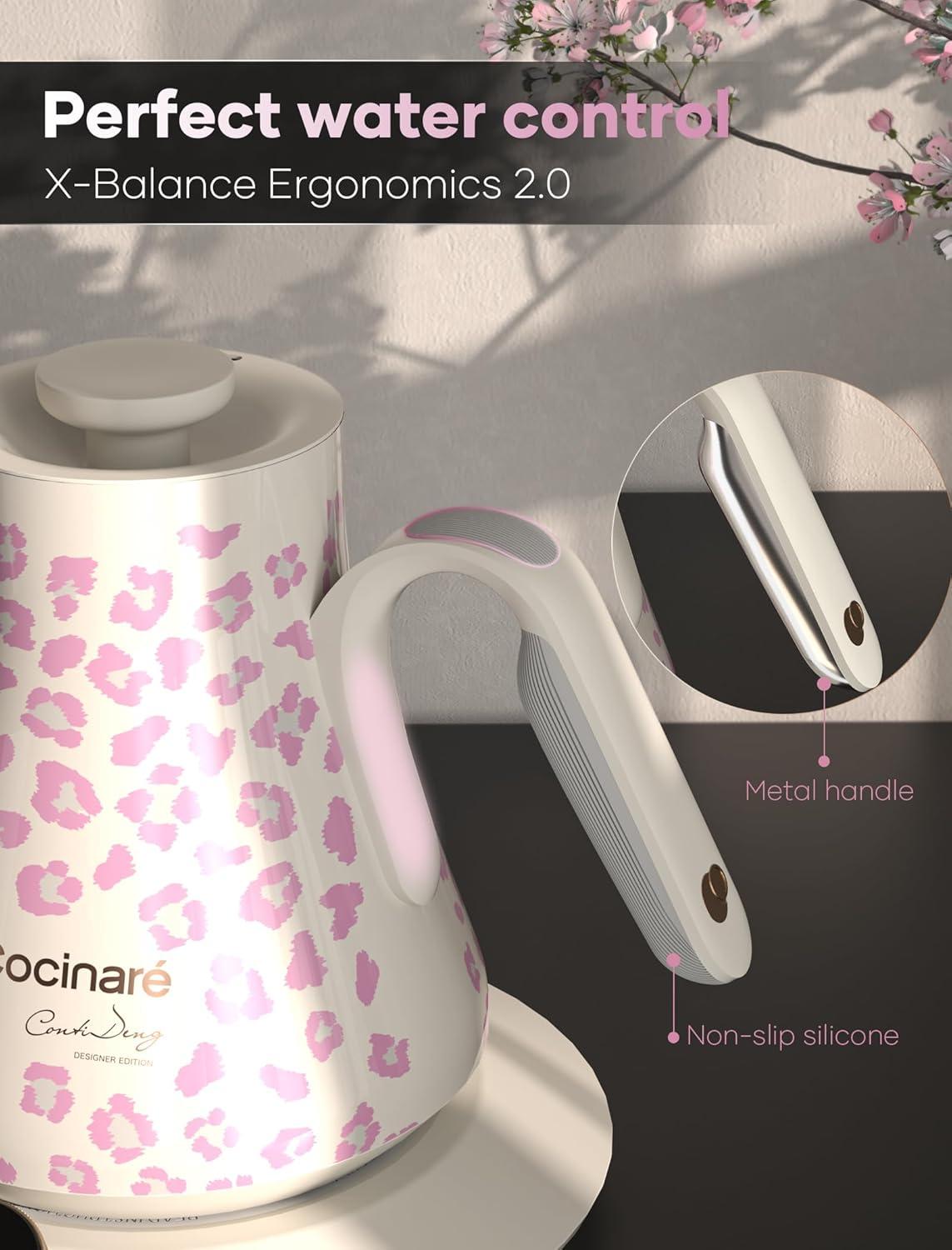 image:imageCocinare Gooseneck Electric Kettle 05F Precise Temperature Control 1500W Fast Heating PourOver Coffee amp Tea Stainless Steel 09L Colorchanging Brush Leopard DesignBlush Leopard
