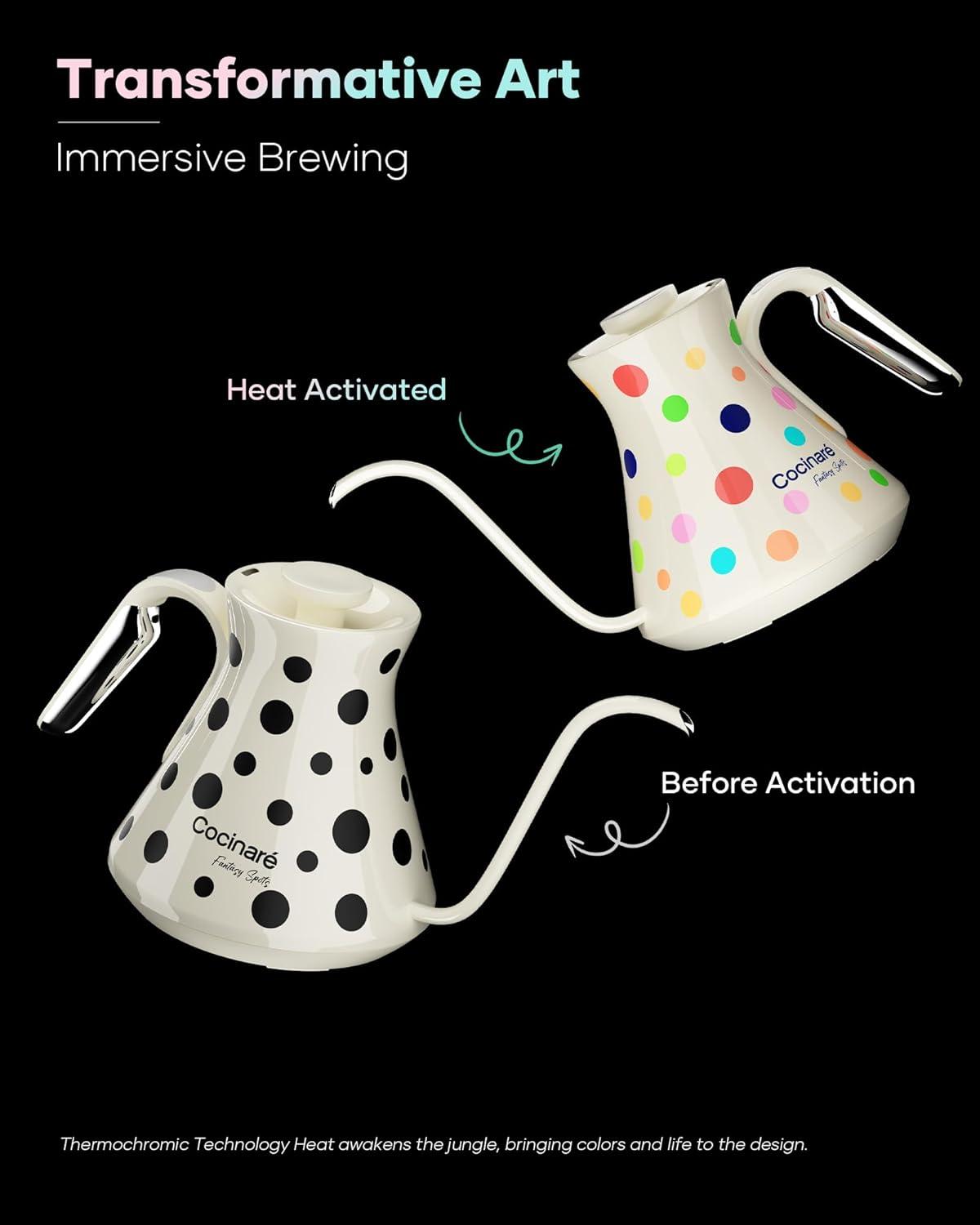 image:imageCocinare Gooseneck Electric Kettle 05F Precise Temperature Control 1500W Fast Heating PourOver Coffee amp Tea Stainless Steel 09L Colorchanging Brush Leopard DesignPolka