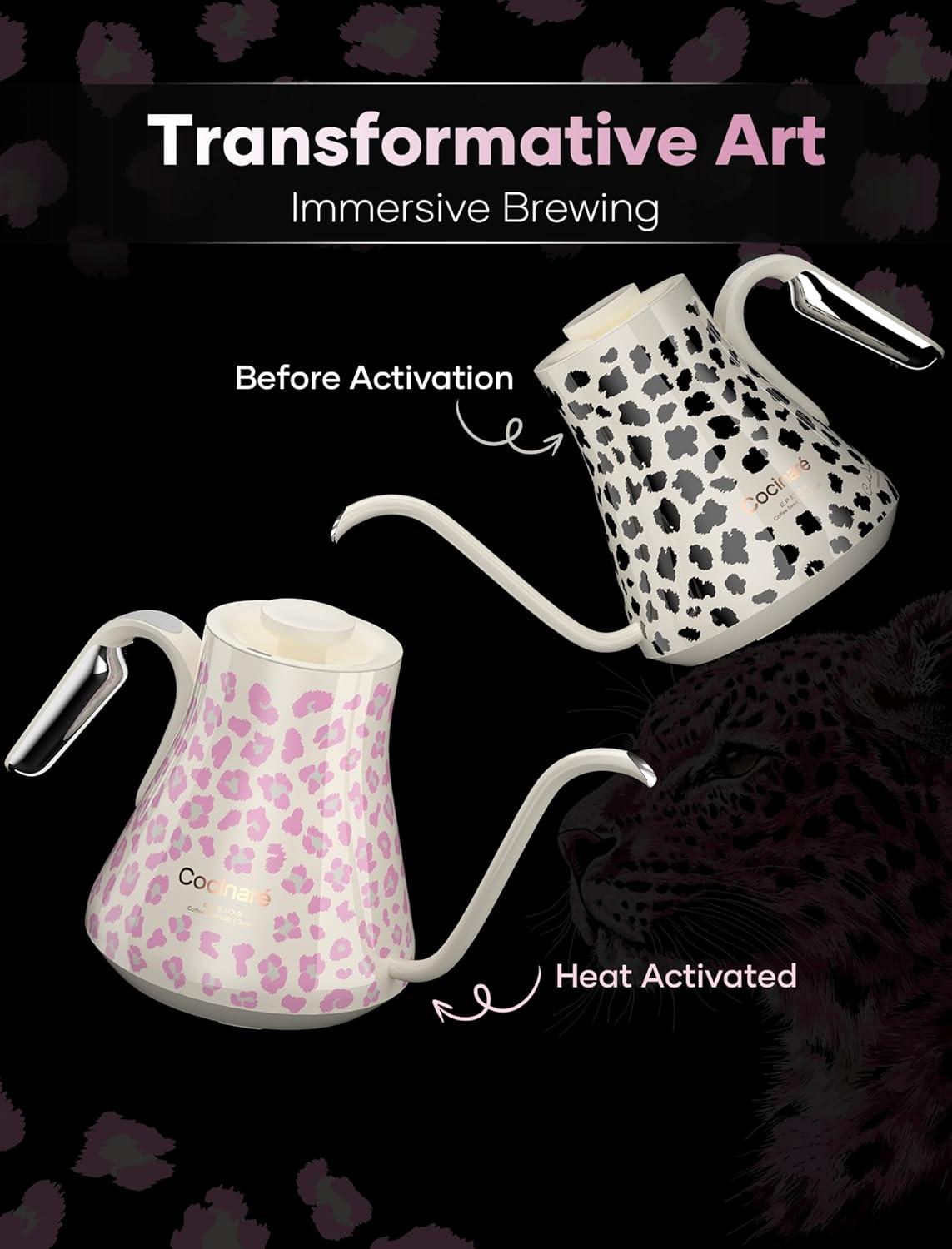 image:imageCocinare Gooseneck Electric Kettle 05F Precise Temperature Control 1500W Fast Heating PourOver Coffee amp Tea Stainless Steel 09L Colorchanging Brush Leopard DesignBlush Leopard