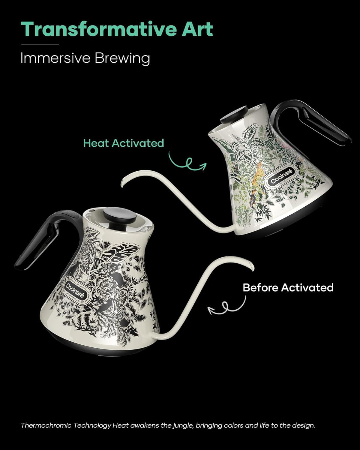 image:imageCocinare Gooseneck Electric Kettle 05F Precise Temperature Control 1500W Fast Heating PourOver Coffee amp Tea Stainless Steel 09L Colorchanging Brush Leopard DesignJungle