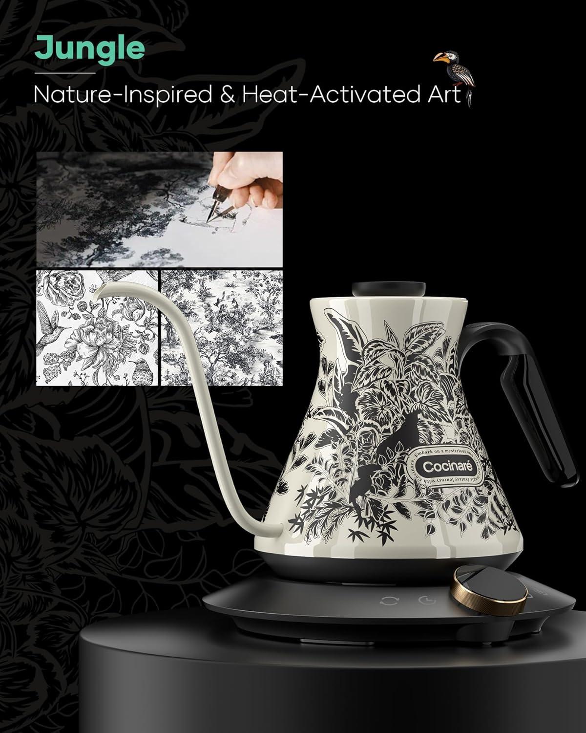 image:imageCocinare Gooseneck Electric Kettle 05F Precise Temperature Control 1500W Fast Heating PourOver Coffee amp Tea Stainless Steel 09L Colorchanging Brush Leopard DesignJungle
