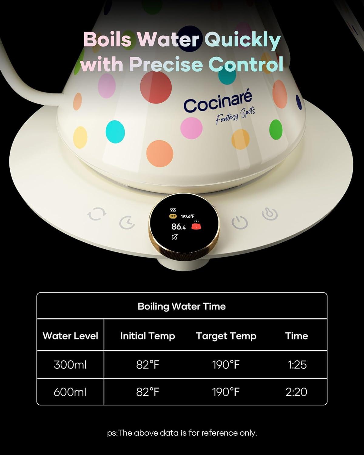 image:imageCocinare Gooseneck Electric Kettle 05F Precise Temperature Control 1500W Fast Heating PourOver Coffee amp Tea Stainless Steel 09L Colorchanging Brush Leopard DesignPolka