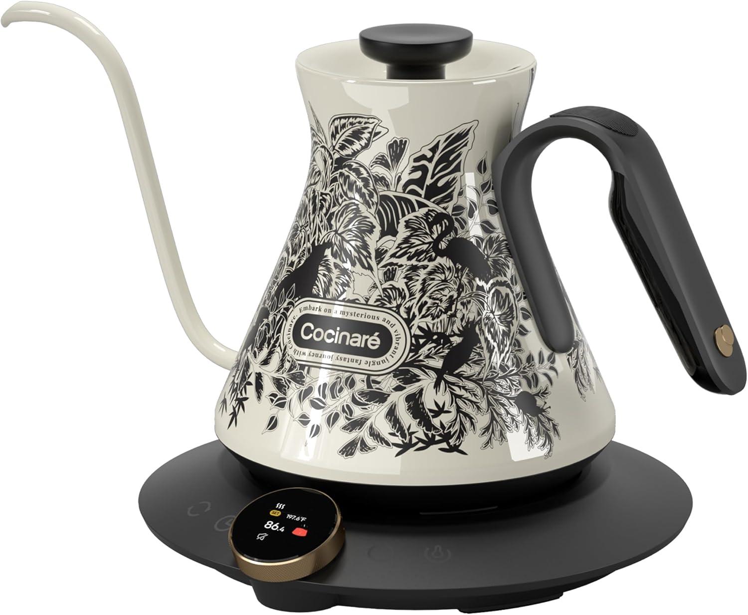 image:imageCocinare Gooseneck Electric Kettle 05F Precise Temperature Control 1500W Fast Heating PourOver Coffee amp Tea Stainless Steel 09L Colorchanging Brush Leopard DesignJungle