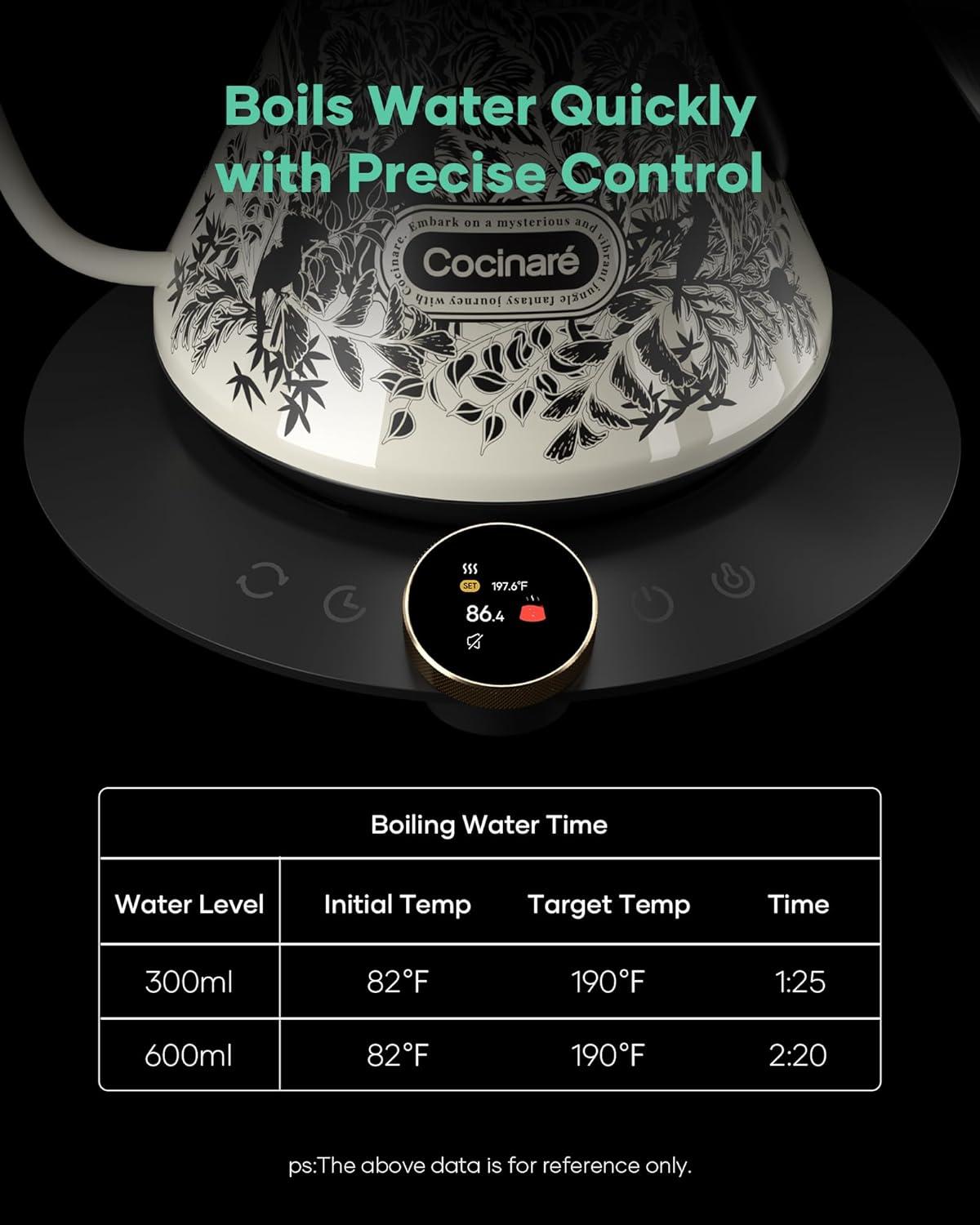 image:imageCocinare Gooseneck Electric Kettle 05F Precise Temperature Control 1500W Fast Heating PourOver Coffee amp Tea Stainless Steel 09L Colorchanging Brush Leopard DesignJungle