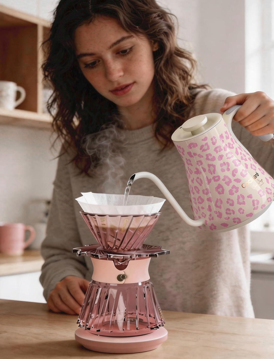 image:imageCocinare Gooseneck Electric Kettle 05F Precise Temperature Control 1500W Fast Heating PourOver Coffee amp Tea Stainless Steel 09L Colorchanging Brush Leopard DesignBlush Leopard