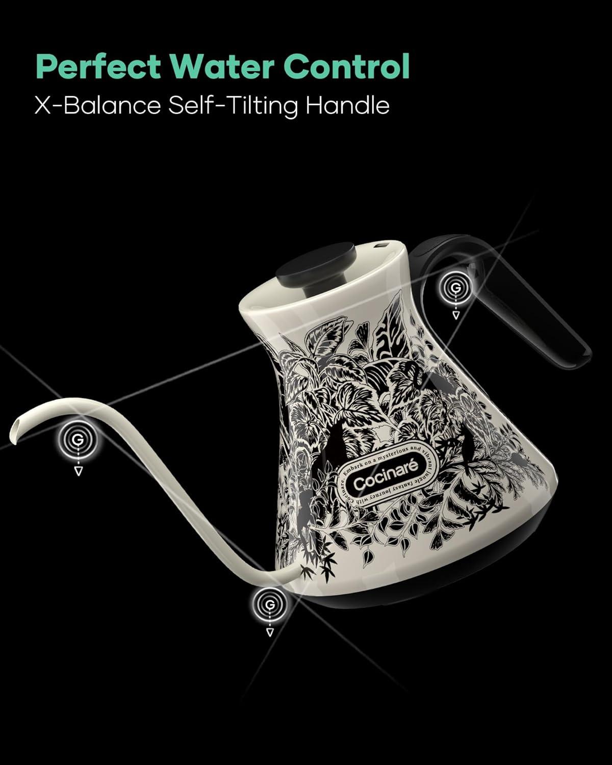 image:imageCocinare Gooseneck Electric Kettle 05F Precise Temperature Control 1500W Fast Heating PourOver Coffee amp Tea Stainless Steel 09L Colorchanging Brush Leopard DesignJungle