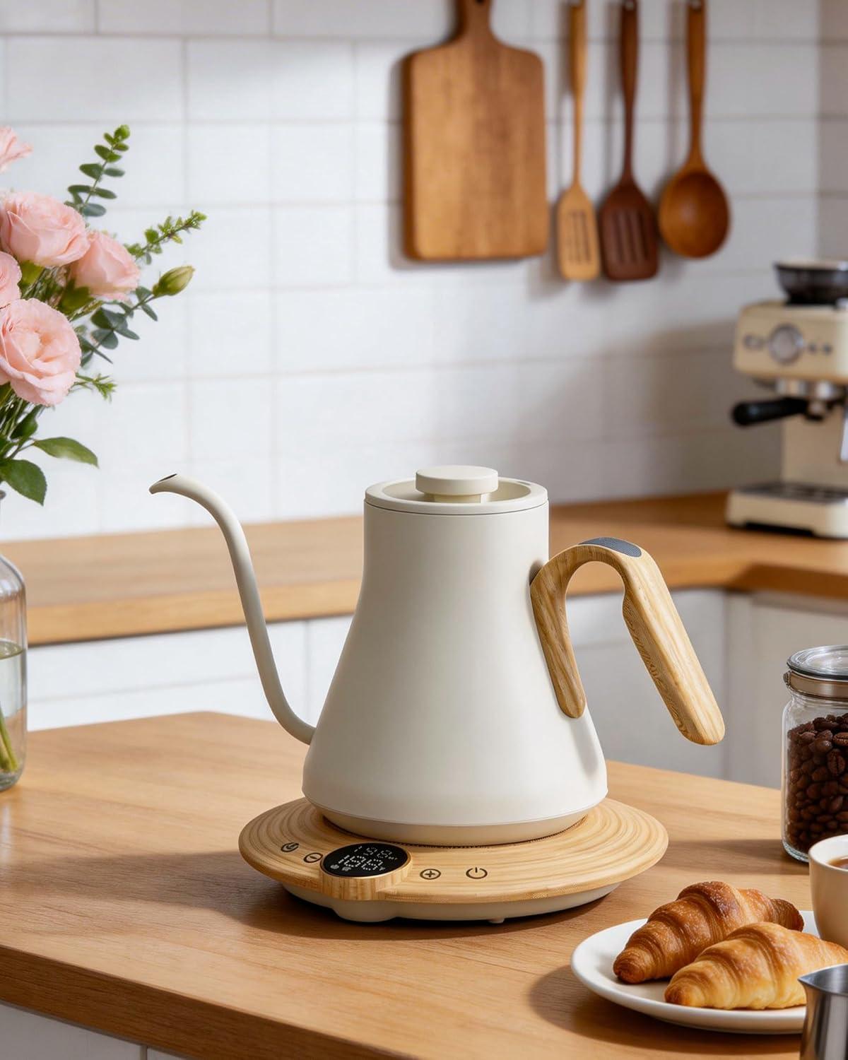 image:imageCocinare Gooseneck Electric Kettle 1F Precise Temperature Control 1500W Fast Heating Pour Over Coffee amp Tea Kettle with Brew Timer amp Keep Warm Stainless Steel 09L Soulages BlackWhite Maple