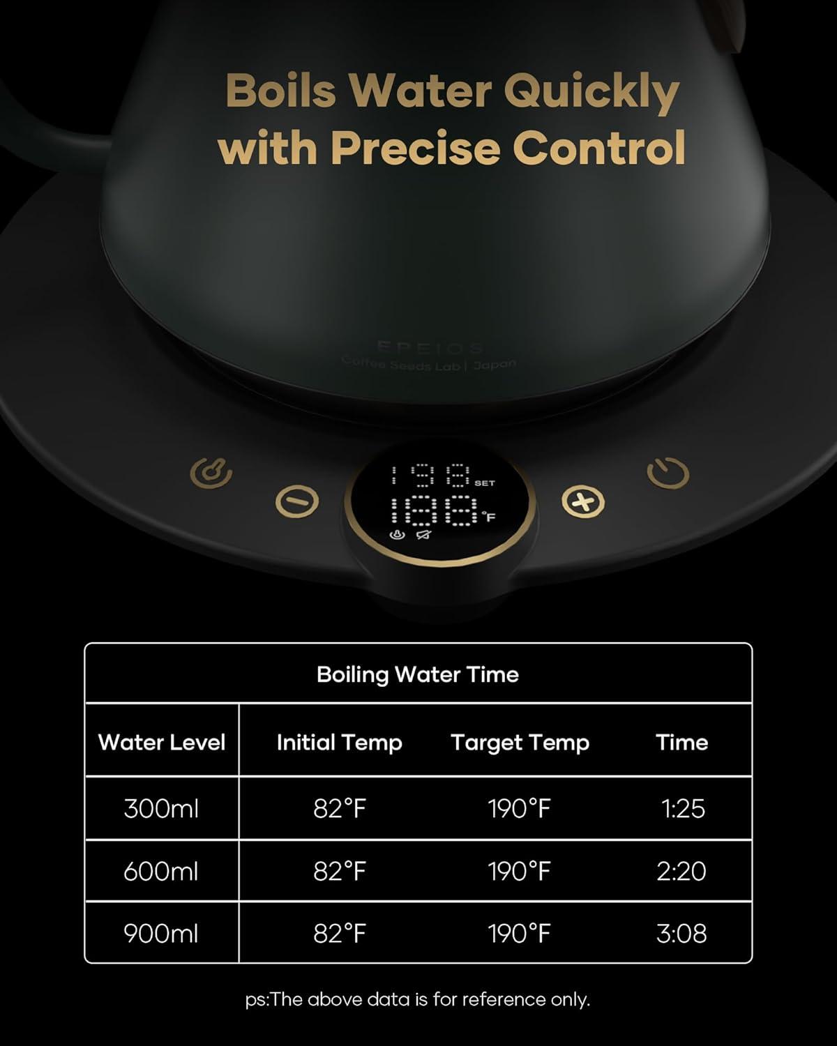 image:imageCocinare Gooseneck Electric Kettle 1F Precise Temperature Control 1500W Fast Heating Pour Over Coffee amp Tea Kettle with Brew Timer amp Keep Warm Stainless Steel 09L Soulages BlackDelacroix Green