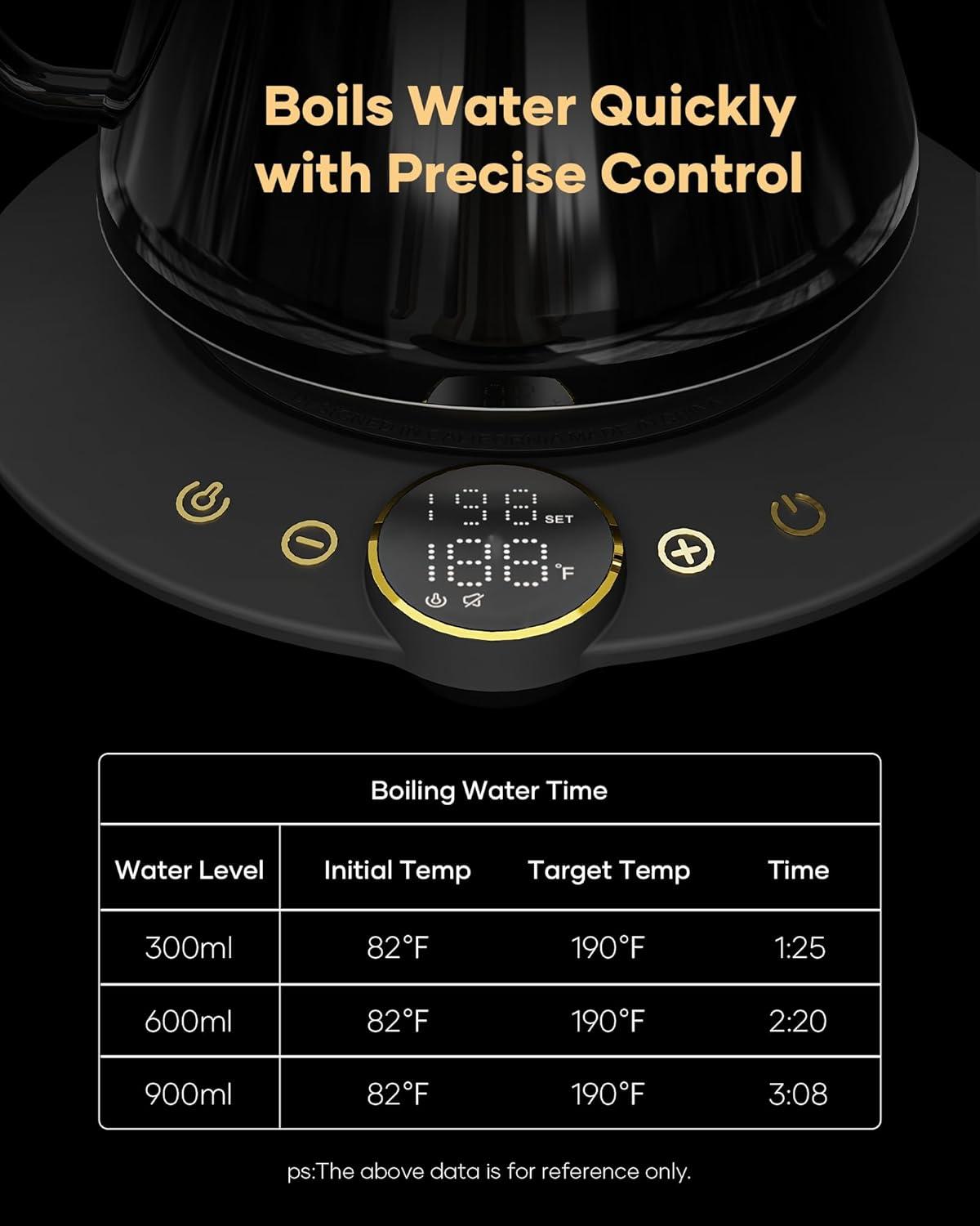 image:imageCocinare Gooseneck Electric Kettle 1F Precise Temperature Control 1500W Fast Heating Pour Over Coffee amp Tea Kettle with Brew Timer amp Keep Warm Stainless Steel 09L Soulages BlackSoulages Black