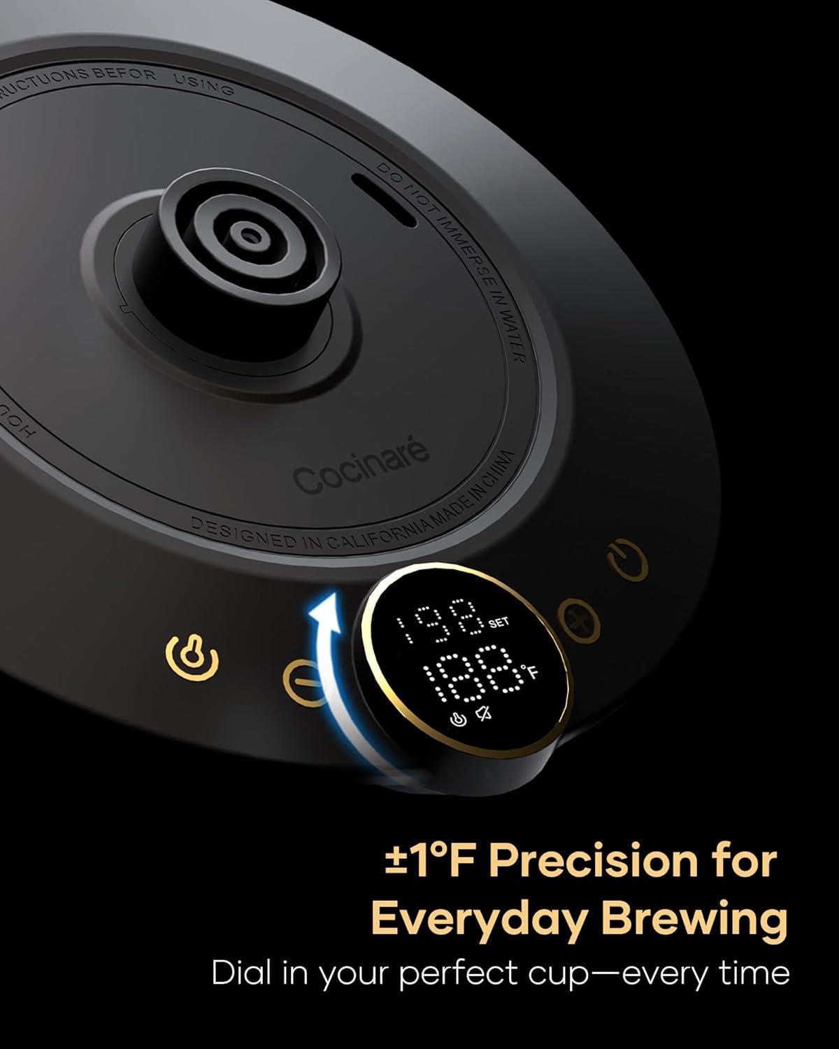 image:imageCocinare Gooseneck Electric Kettle 1F Precise Temperature Control 1500W Fast Heating Pour Over Coffee amp Tea Kettle with Brew Timer amp Keep Warm Stainless Steel 09L Soulages BlackGustav Gold