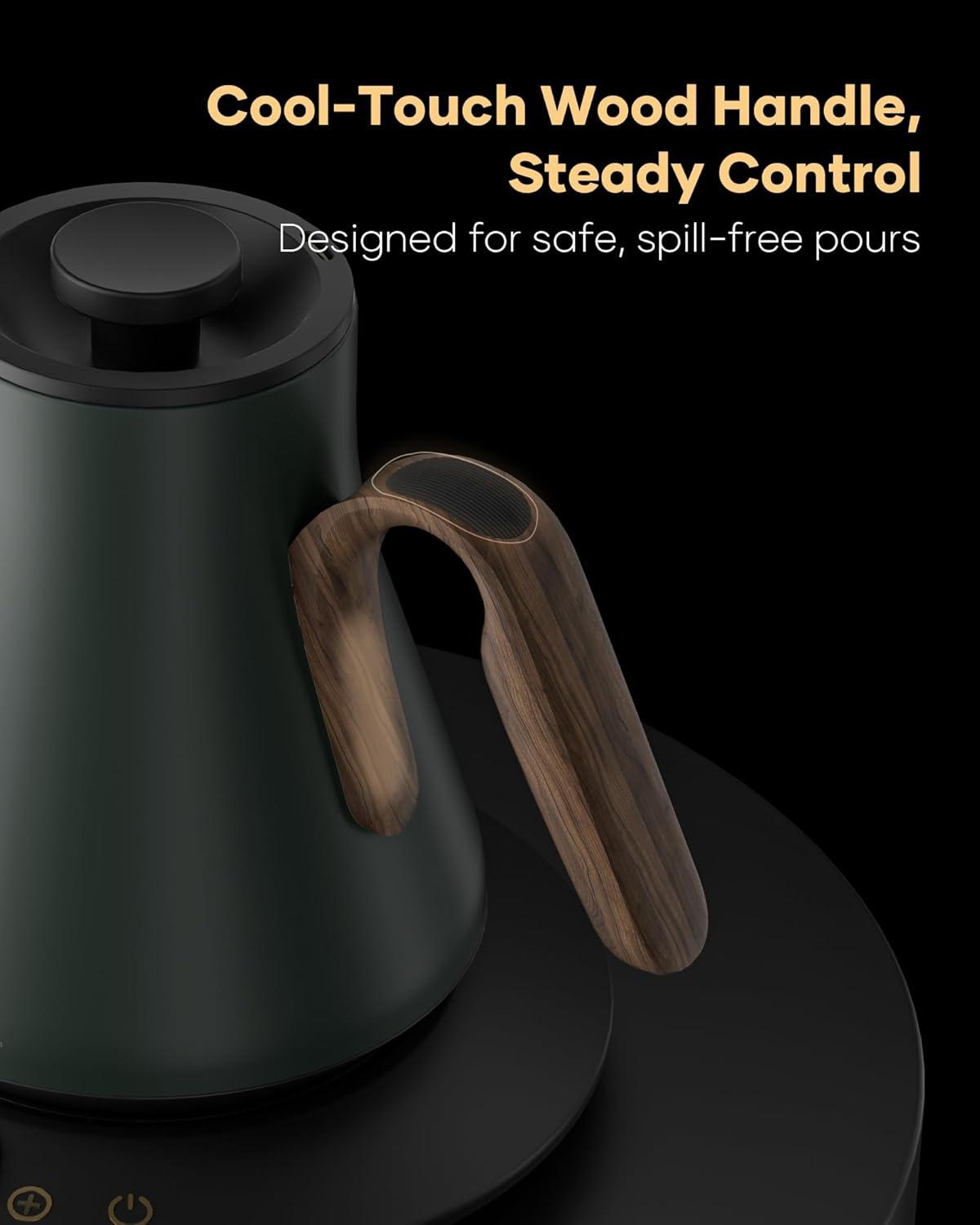 image:imageCocinare Gooseneck Electric Kettle 1F Precise Temperature Control 1500W Fast Heating Pour Over Coffee amp Tea Kettle with Brew Timer amp Keep Warm Stainless Steel 09L Soulages BlackDelacroix Green