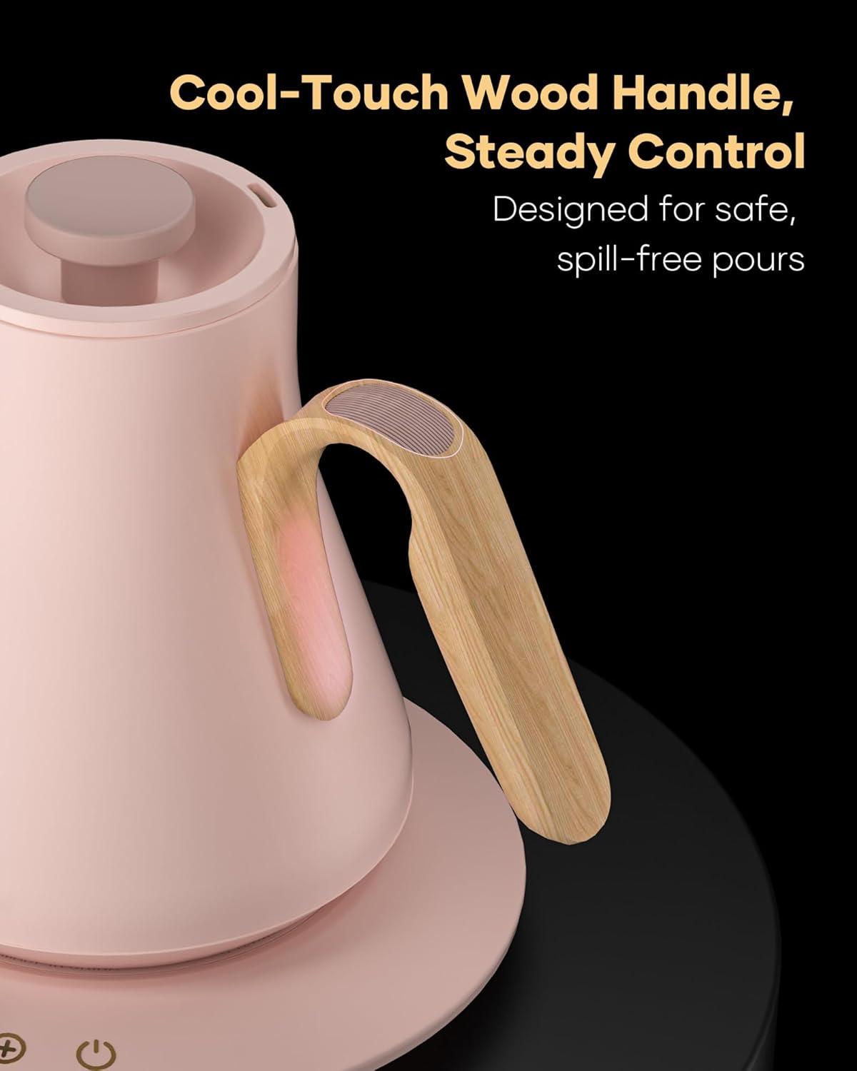 image:imageCocinare Gooseneck Electric Kettle 1F Precise Temperature Control 1500W Fast Heating Pour Over Coffee amp Tea Kettle with Brew Timer amp Keep Warm Stainless Steel 09L Soulages BlackMunch Pink