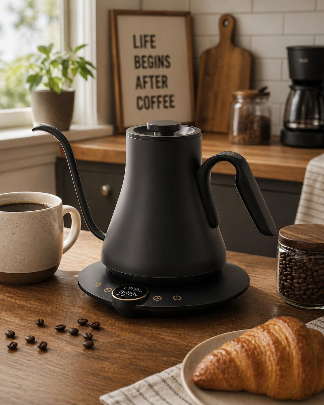 image:imageCocinare Gooseneck Electric Kettle 1F Precise Temperature Control 1500W Fast Heating Pour Over Coffee amp Tea Kettle with Brew Timer amp Keep Warm Stainless Steel 09L Soulages BlackMatte Black