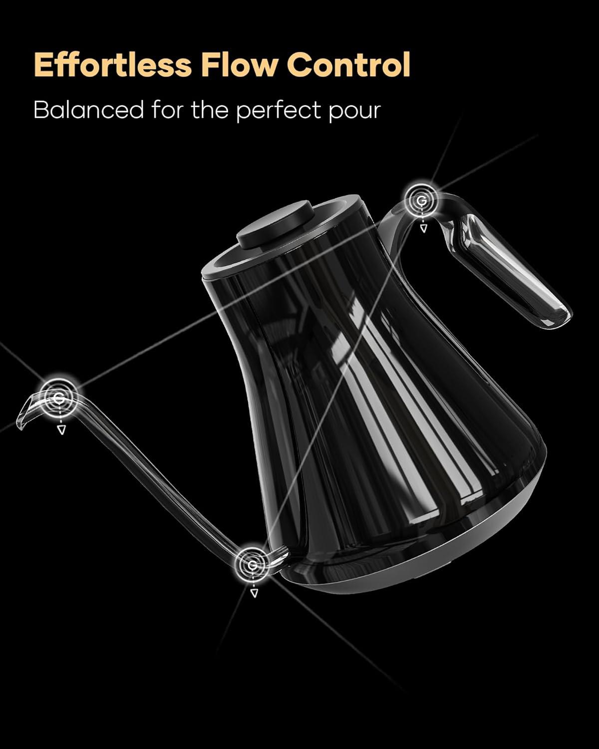 image:imageCocinare Gooseneck Electric Kettle 1F Precise Temperature Control 1500W Fast Heating Pour Over Coffee amp Tea Kettle with Brew Timer amp Keep Warm Stainless Steel 09L Soulages BlackSoulages Black