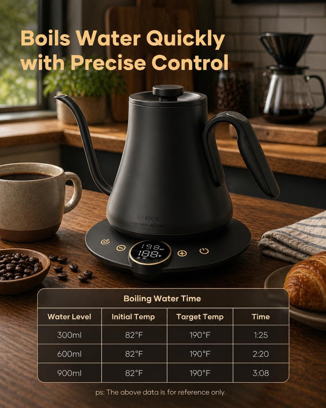 image:imageCocinare Gooseneck Electric Kettle 1F Precise Temperature Control 1500W Fast Heating Pour Over Coffee amp Tea Kettle with Brew Timer amp Keep Warm Stainless Steel 09L Soulages BlackMatte Black