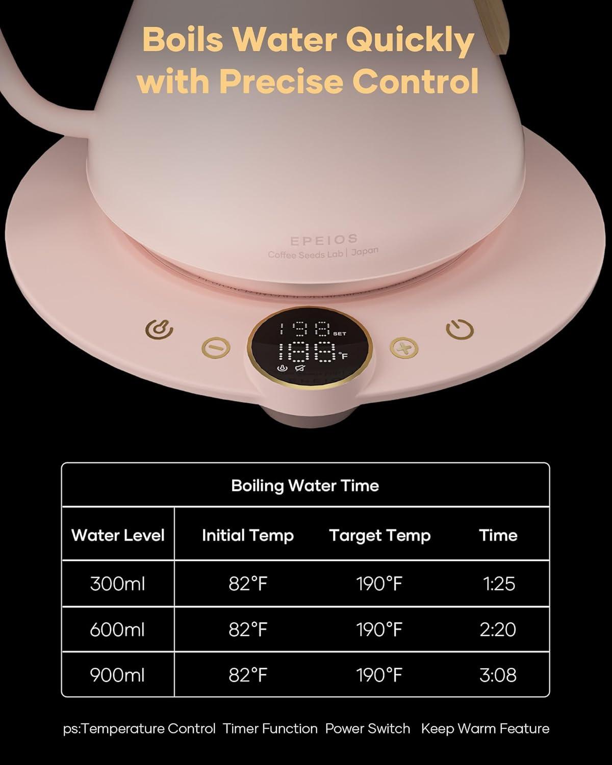 image:imageCocinare Gooseneck Electric Kettle 1F Precise Temperature Control 1500W Fast Heating Pour Over Coffee amp Tea Kettle with Brew Timer amp Keep Warm Stainless Steel 09L Soulages BlackMunch Pink