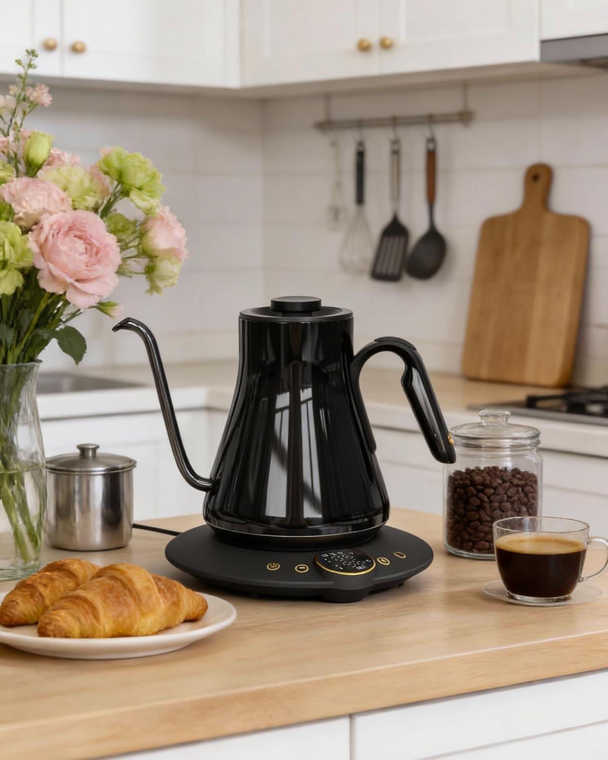 image:imageCocinare Gooseneck Electric Kettle 1F Precise Temperature Control 1500W Fast Heating Pour Over Coffee amp Tea Kettle with Brew Timer amp Keep Warm Stainless Steel 09L Soulages BlackSoulages Black