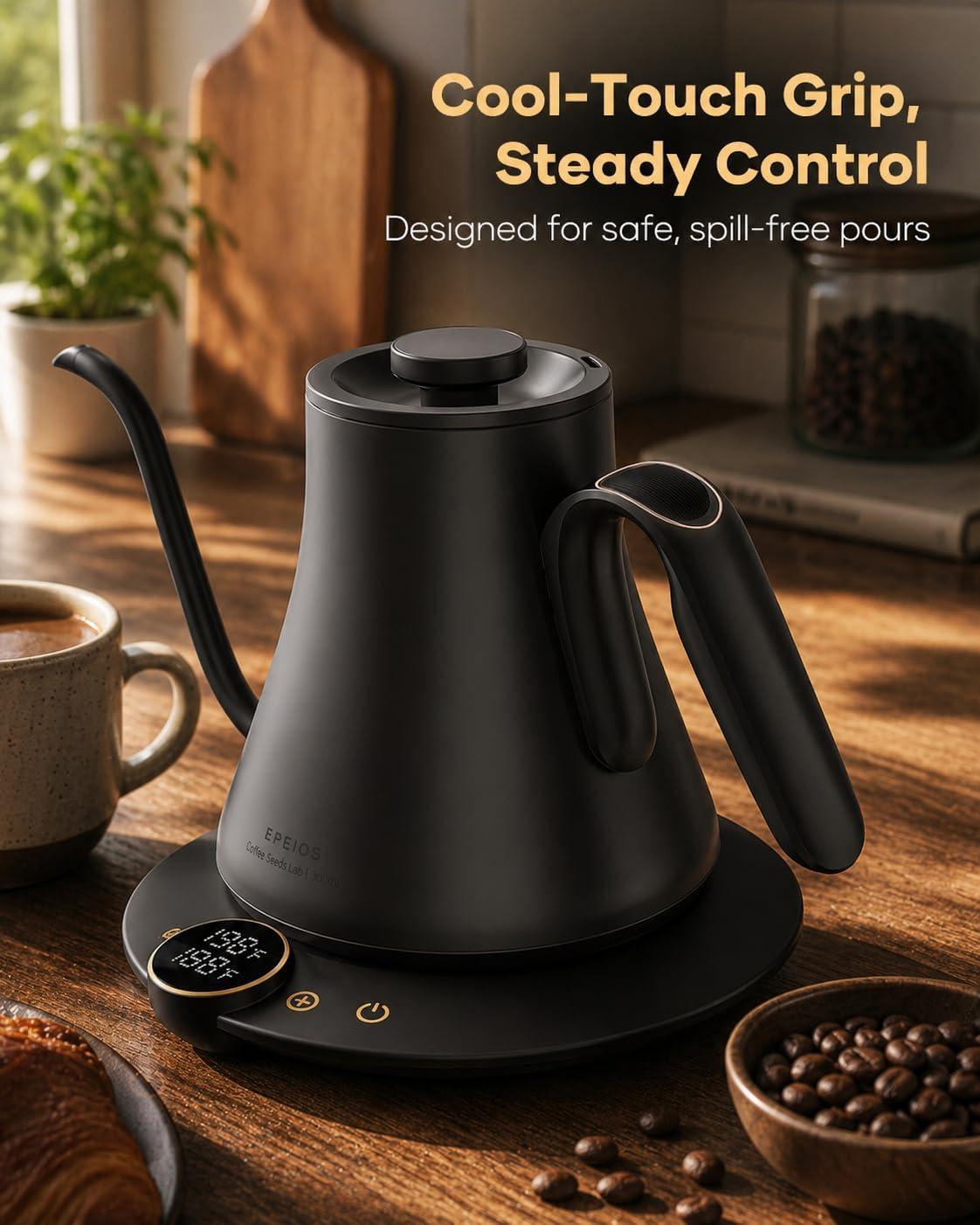 image:imageCocinare Gooseneck Electric Kettle 1F Precise Temperature Control 1500W Fast Heating Pour Over Coffee amp Tea Kettle with Brew Timer amp Keep Warm Stainless Steel 09L Soulages BlackMatte Black