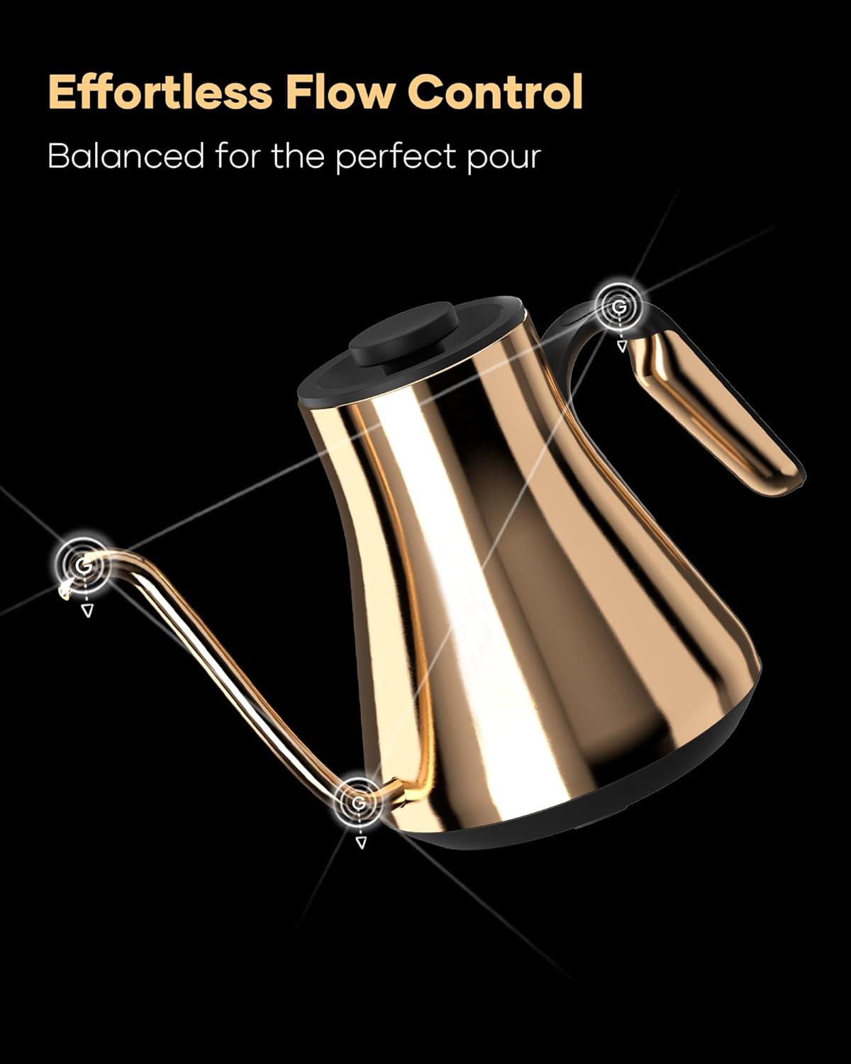 image:imageCocinare Gooseneck Electric Kettle 1F Precise Temperature Control 1500W Fast Heating Pour Over Coffee amp Tea Kettle with Brew Timer amp Keep Warm Stainless Steel 09L Soulages BlackGustav Gold