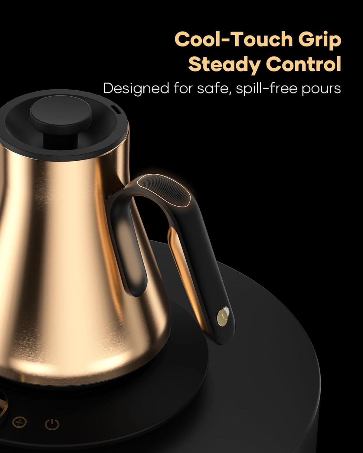 image:imageCocinare Gooseneck Electric Kettle 1F Precise Temperature Control 1500W Fast Heating Pour Over Coffee amp Tea Kettle with Brew Timer amp Keep Warm Stainless Steel 09L Soulages BlackGustav Gold