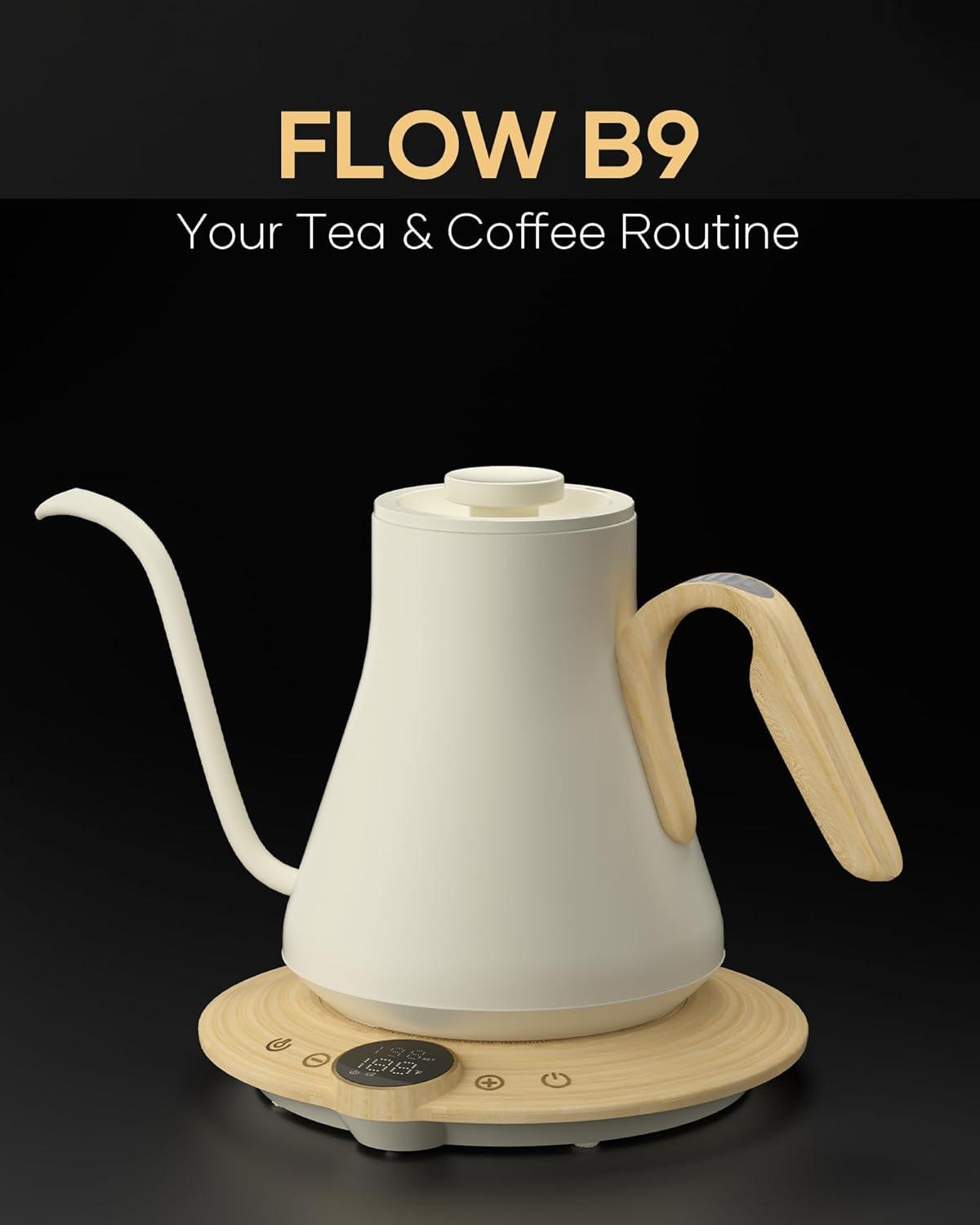 image:imageCocinare Gooseneck Electric Kettle 1F Precise Temperature Control 1500W Fast Heating Pour Over Coffee amp Tea Kettle with Brew Timer amp Keep Warm Stainless Steel 09L Soulages BlackWhite Maple