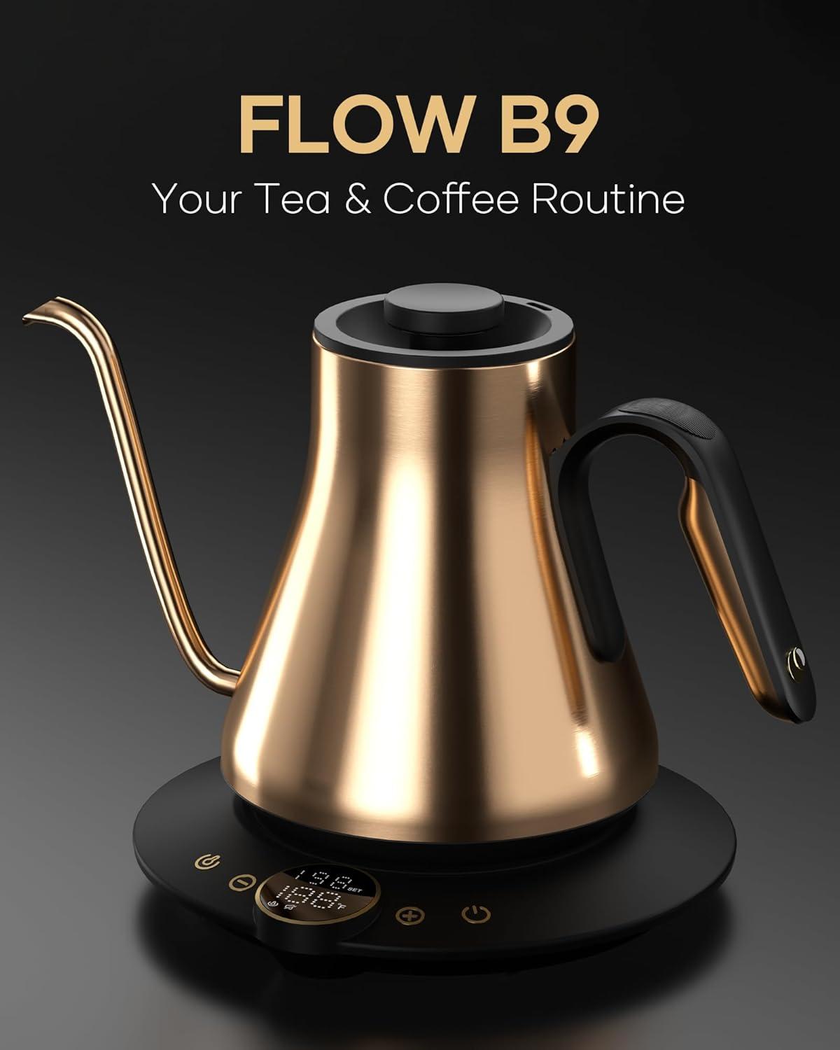image:imageCocinare Gooseneck Electric Kettle 1F Precise Temperature Control 1500W Fast Heating Pour Over Coffee amp Tea Kettle with Brew Timer amp Keep Warm Stainless Steel 09L Soulages BlackGustav Gold