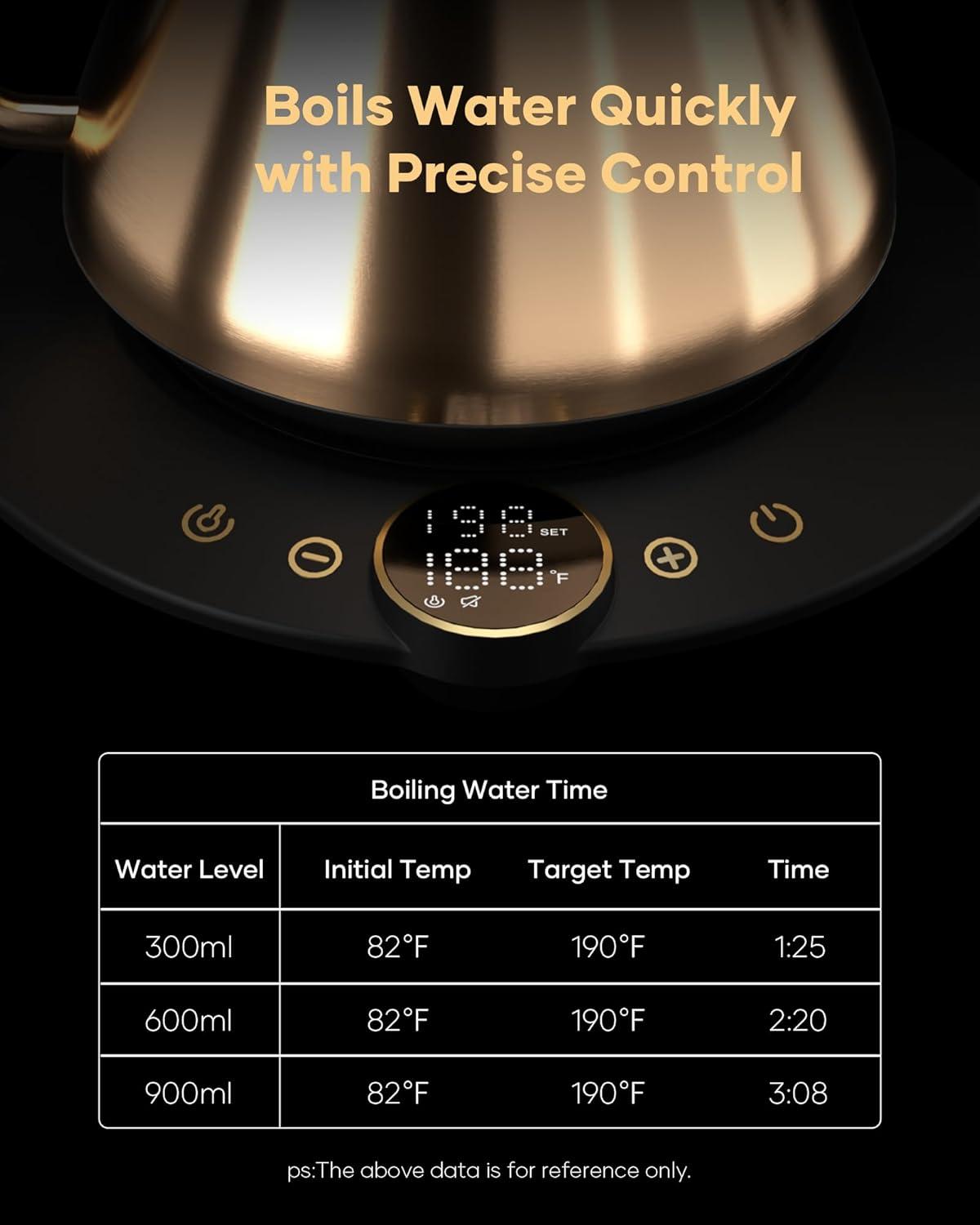 image:imageCocinare Gooseneck Electric Kettle 1F Precise Temperature Control 1500W Fast Heating Pour Over Coffee amp Tea Kettle with Brew Timer amp Keep Warm Stainless Steel 09L Soulages BlackGustav Gold