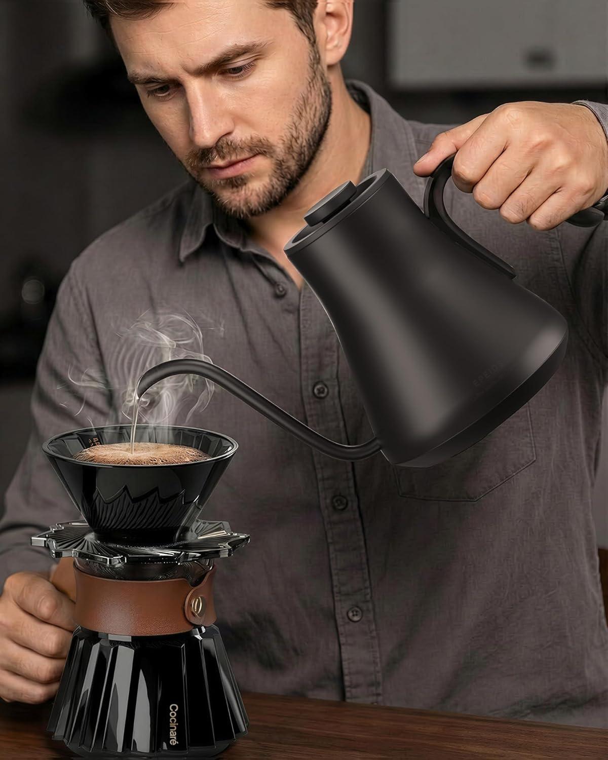image:imageCocinare Gooseneck Electric Kettle 1F Precise Temperature Control 1500W Fast Heating Pour Over Coffee amp Tea Kettle with Brew Timer amp Keep Warm Stainless Steel 09L Soulages BlackDelacroix Green