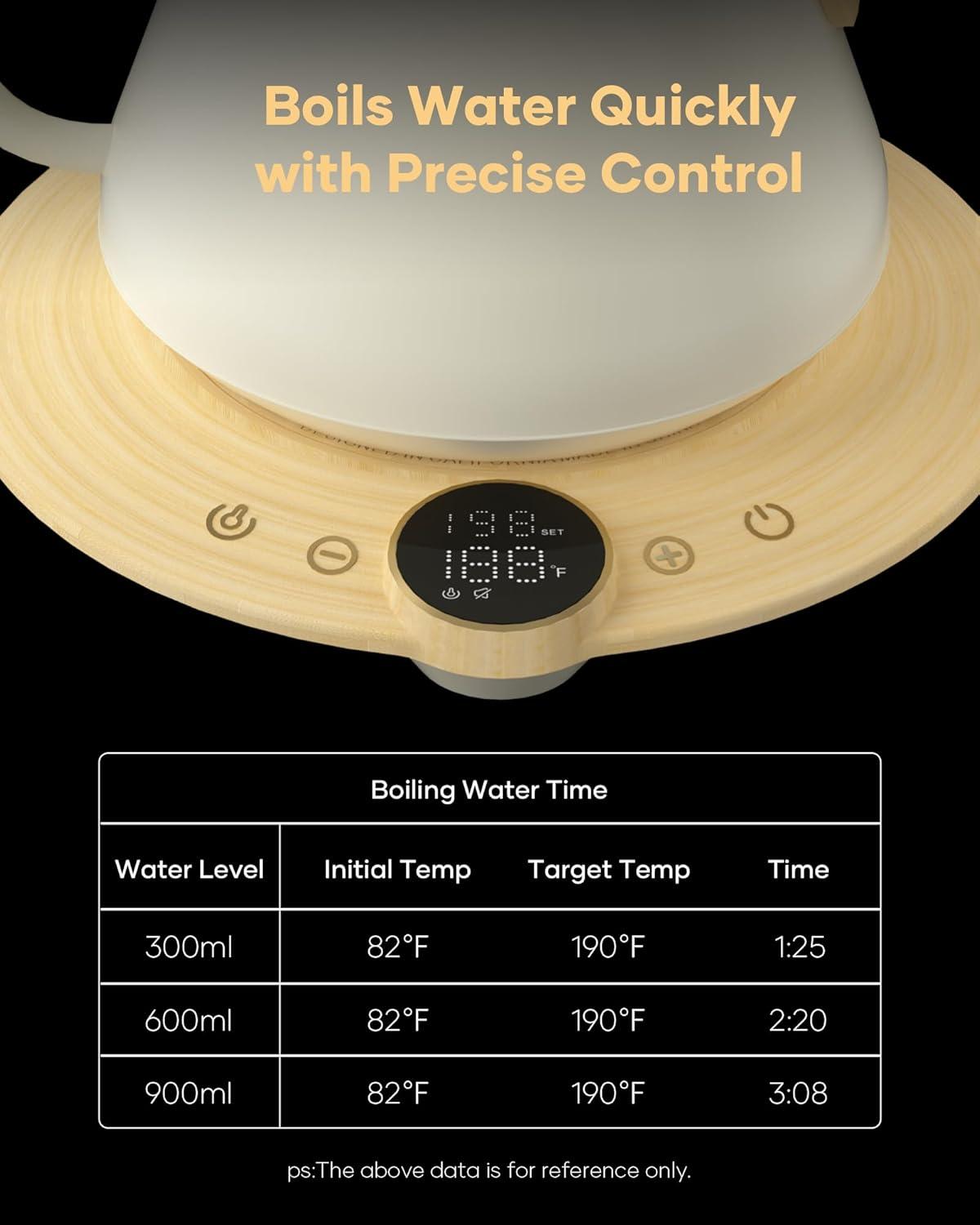 image:imageCocinare Gooseneck Electric Kettle 1F Precise Temperature Control 1500W Fast Heating Pour Over Coffee amp Tea Kettle with Brew Timer amp Keep Warm Stainless Steel 09L Soulages BlackWhite Maple