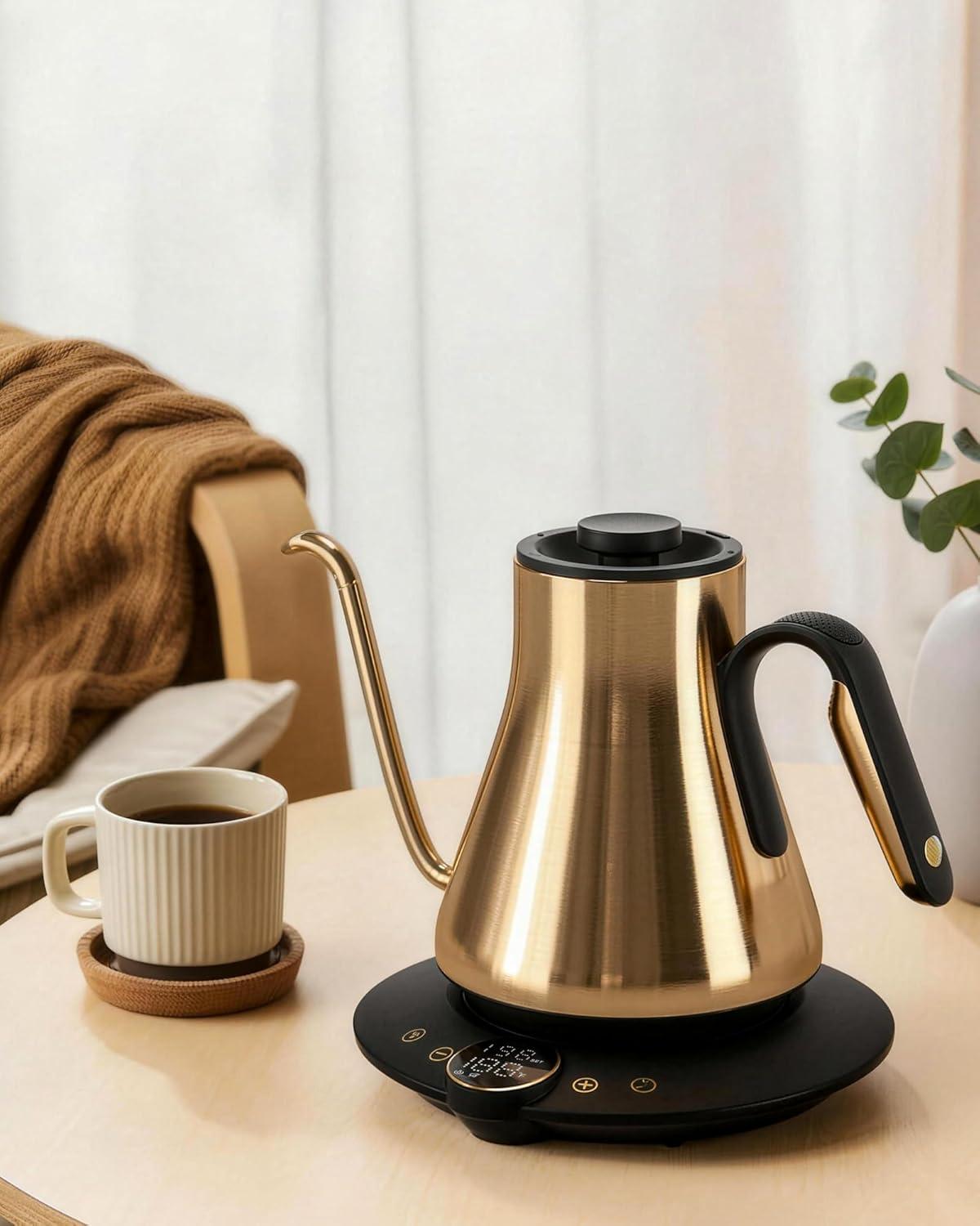 image:imageCocinare Gooseneck Electric Kettle 1F Precise Temperature Control 1500W Fast Heating Pour Over Coffee amp Tea Kettle with Brew Timer amp Keep Warm Stainless Steel 09L Soulages BlackGustav Gold