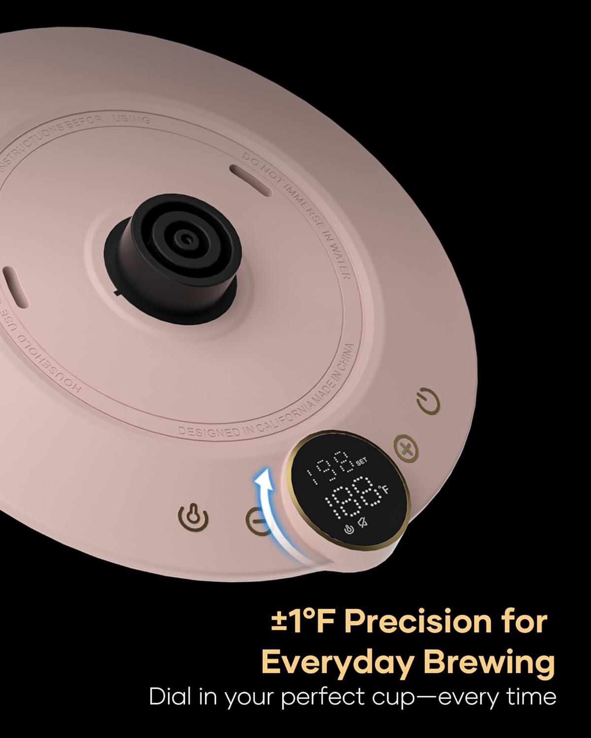 image:imageCocinare Gooseneck Electric Kettle 1F Precise Temperature Control 1500W Fast Heating Pour Over Coffee amp Tea Kettle with Brew Timer amp Keep Warm Stainless Steel 09L Soulages BlackMunch Pink