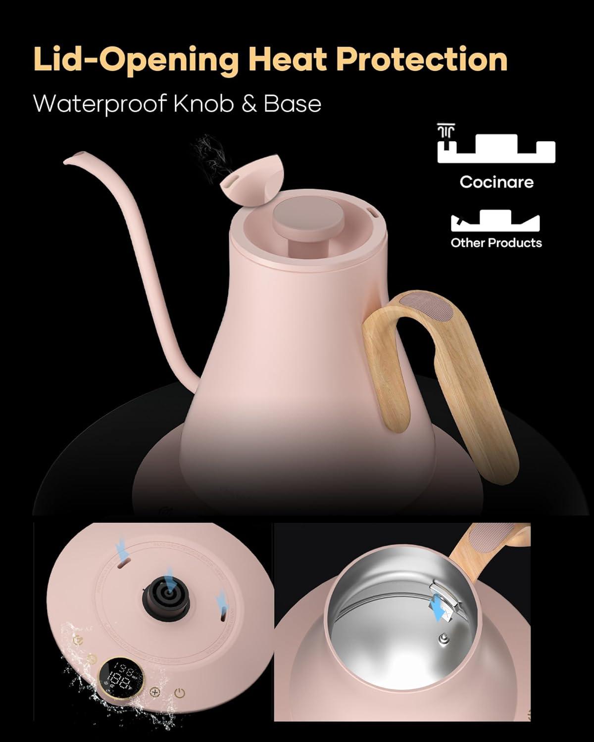 image:imageCocinare Gooseneck Electric Kettle 1F Precise Temperature Control 1500W Fast Heating Pour Over Coffee amp Tea Kettle with Brew Timer amp Keep Warm Stainless Steel 09L Soulages BlackMunch Pink