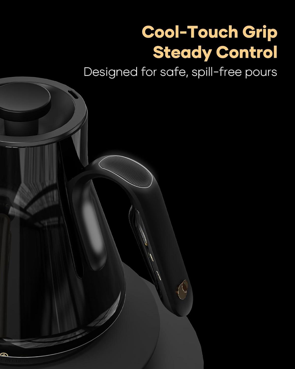 image:imageCocinare Gooseneck Electric Kettle 1F Precise Temperature Control 1500W Fast Heating Pour Over Coffee amp Tea Kettle with Brew Timer amp Keep Warm Stainless Steel 09L Soulages BlackSoulages Black
