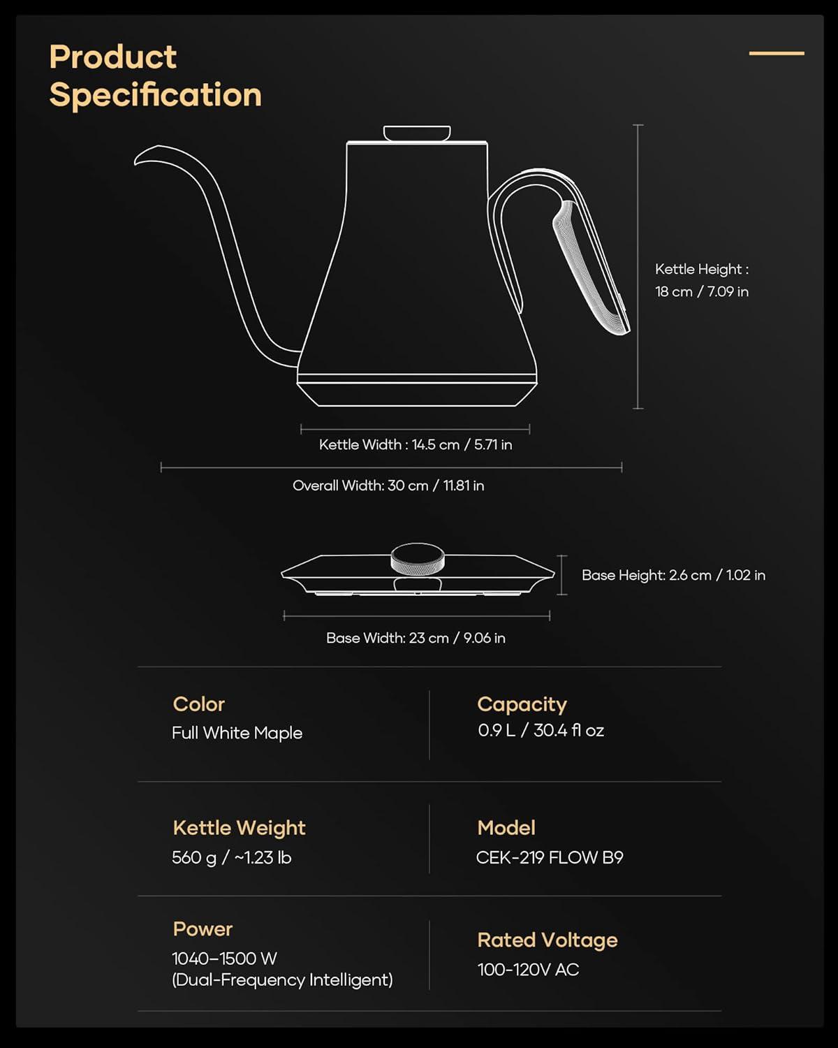 image:imageCocinare Gooseneck Electric Kettle 1F Precise Temperature Control 1500W Fast Heating Pour Over Coffee amp Tea Kettle with Brew Timer amp Keep Warm Stainless Steel 09L Soulages BlackWhite Maple