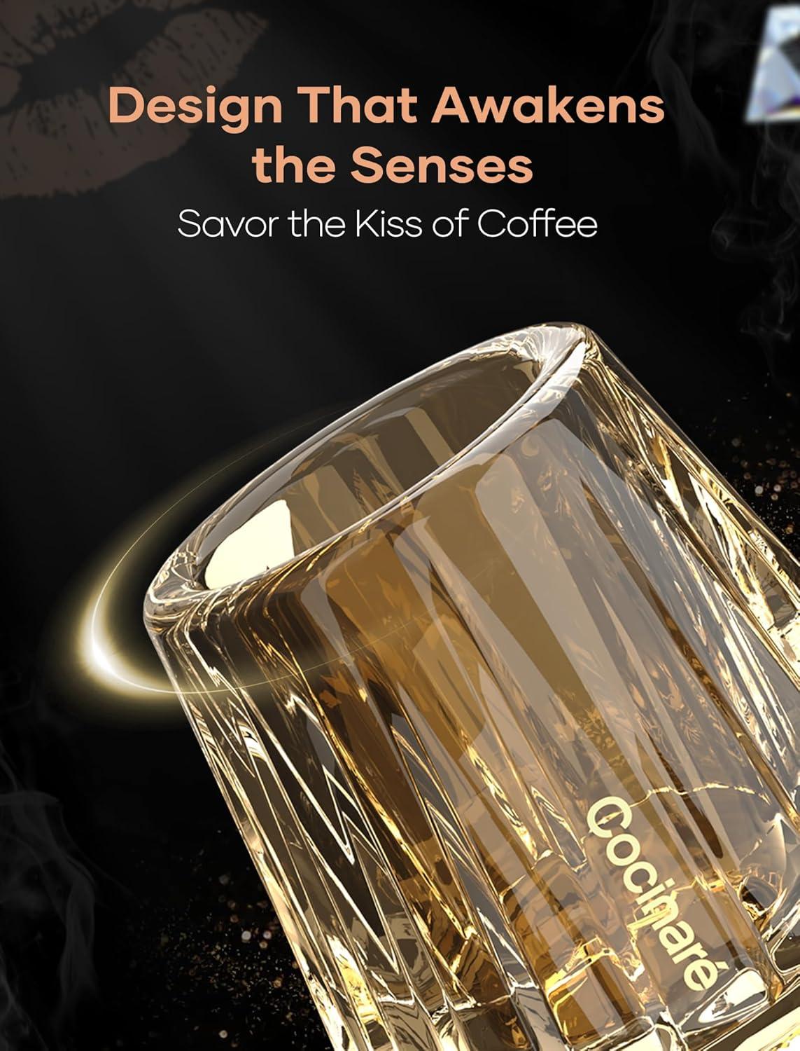 image:imageCocinare KissCup Crystal Espresso Cup 15oz Demitasse Cup for Espresso Pourover coffee amp Tea Haze Gray Crystal CollectionAmber Glow